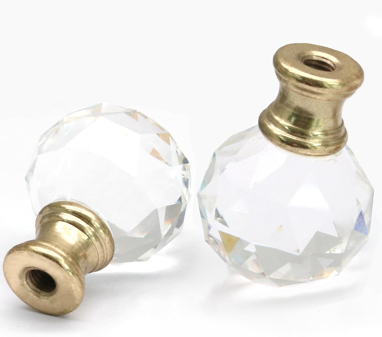 Biaungdo 2 Pack Crystal Lamp Finial, Clear Lamp Finial Cap Knob Diamond Lamp Shade Finial Glass Lamp Screw Top Lamp Decoration for Lamp Shade, with 1/4-27 Inch Gold Base - Image 4