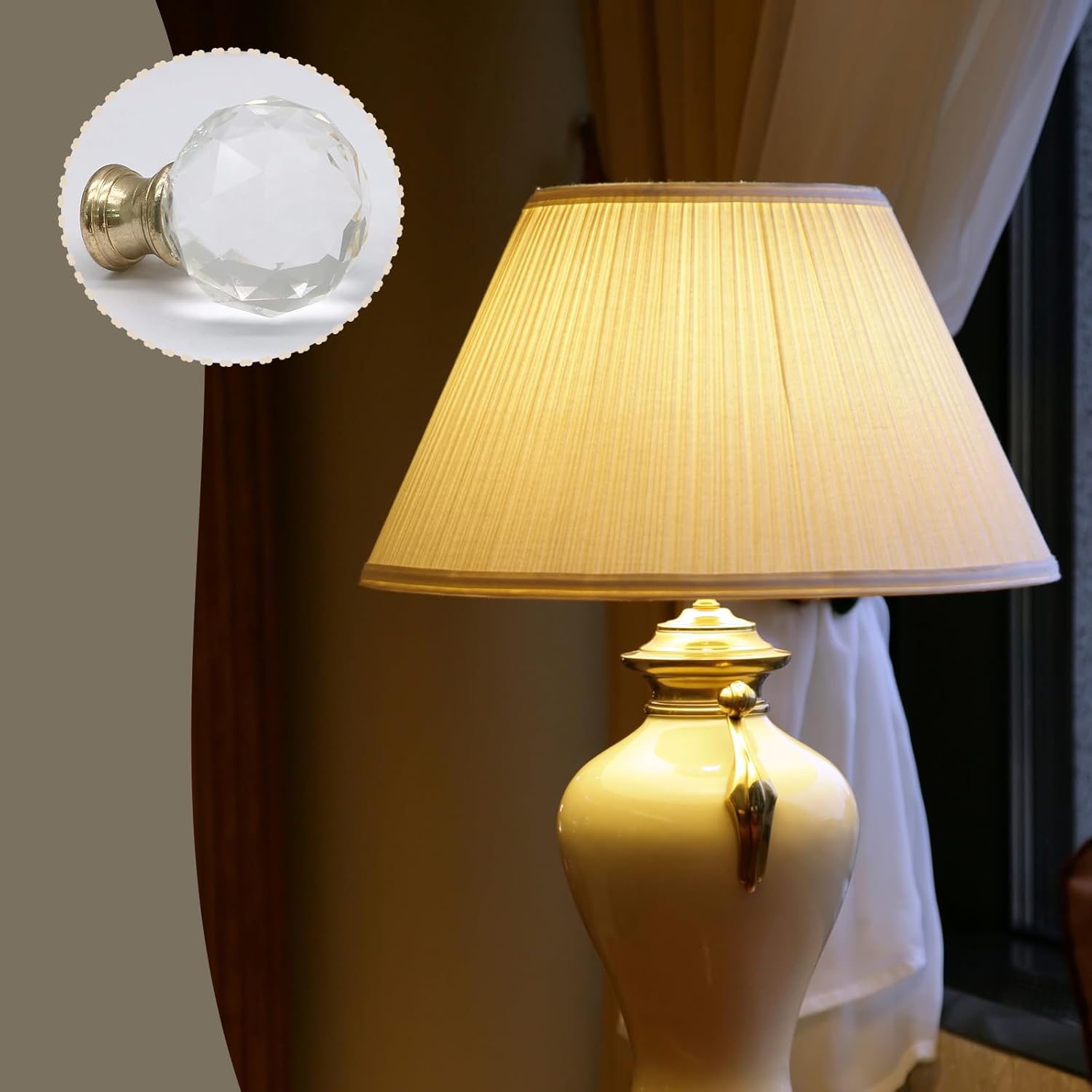 Biaungdo 2 Pack Crystal Lamp Finial, Clear Lamp Finial Cap Knob Diamond Lamp Shade Finial Glass Lamp Screw Top Lamp Decoration for Lamp Shade, with 1/4-27 Inch Gold Base - Image 6
