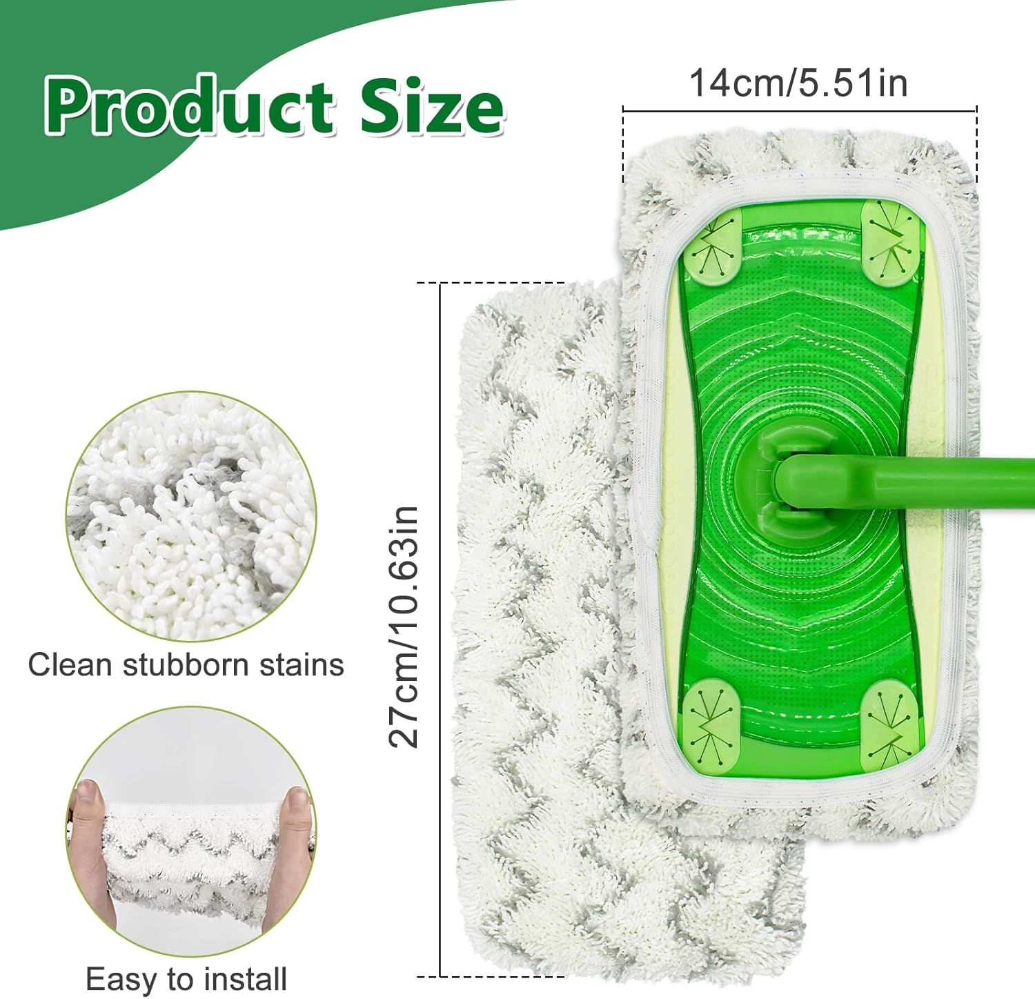 4 Pack Reusable Mop Pads Compatible with Swier Sweeper Mop,Wet Pads Reill & Dry Sweeping Cloths,Chenille & Microiber Reill Pads or Wood loor Cleaning,Washable Wet Mopping Cloths,Green & Gray - Image 2