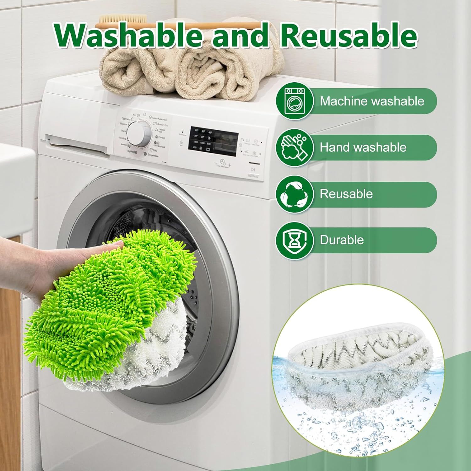 4 Pack Reusable Mop Pads Compatible with Swier Sweeper Mop,Wet Pads Reill & Dry Sweeping Cloths,Chenille & Microiber Reill Pads or Wood loor Cleaning,Washable Wet Mopping Cloths,Green & Gray - Image 4