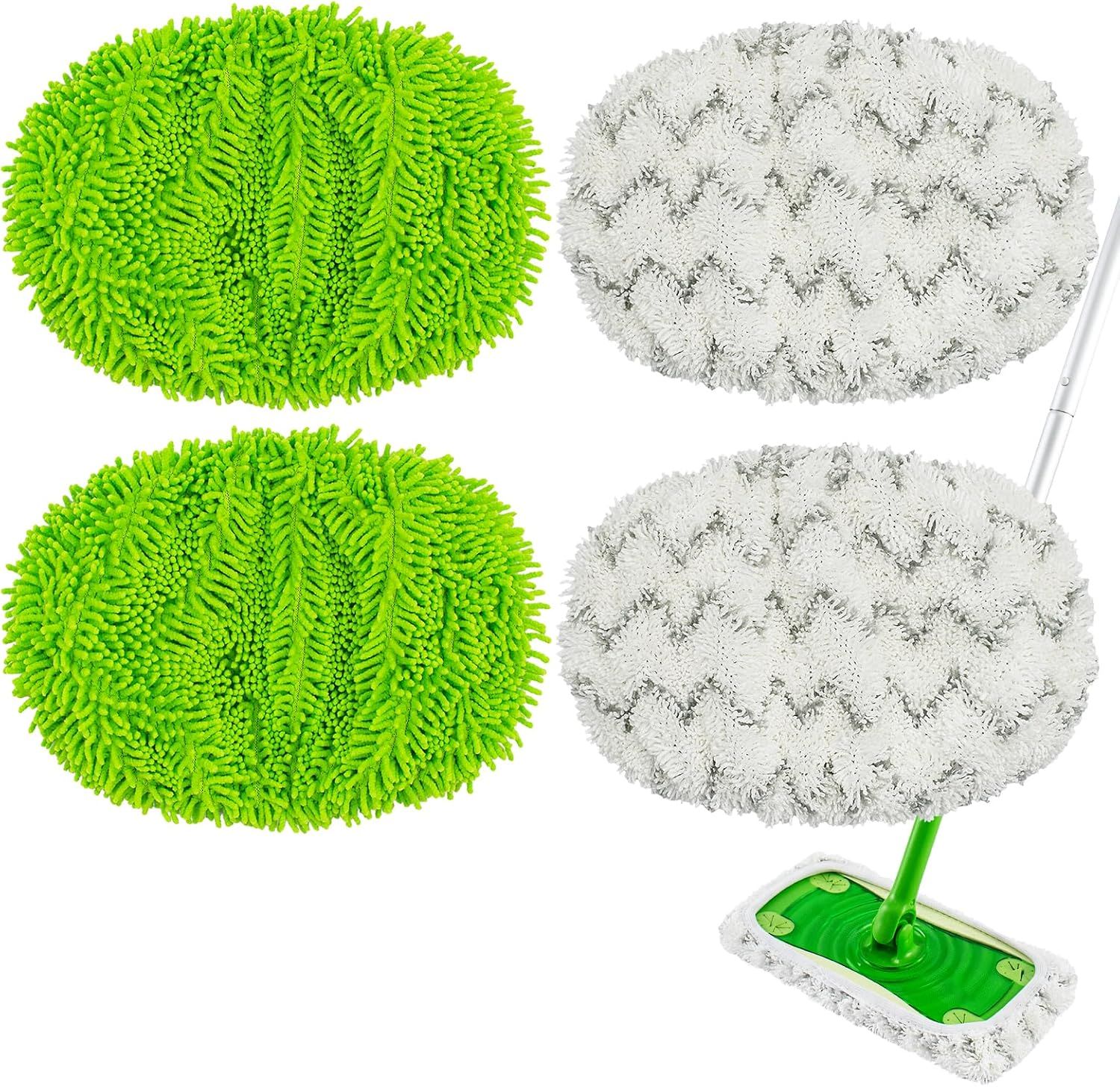 4 Pack Reusable Mop Pads Compatible with Swier Sweeper Mop,Wet Pads Reill & Dry Sweeping Cloths,Chenille & Microiber Reill Pads or Wood loor Cleaning,Washable Wet Mopping Cloths,Green & Gray - Image 8