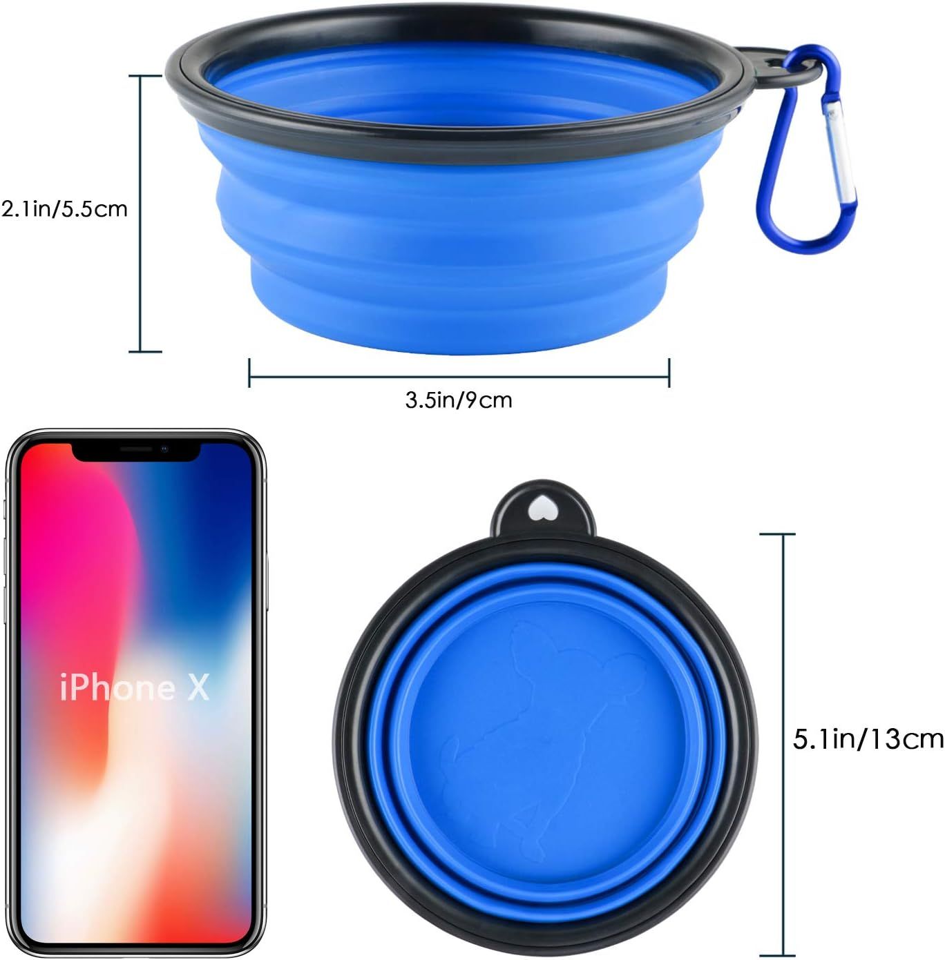 3 Collapsible Silicone Dog Bowl, oldable Expandable Cup Dish or Small Pet Cat ood Water eeding Portable Travel Bowl, Pet ID-Tag - Image 2