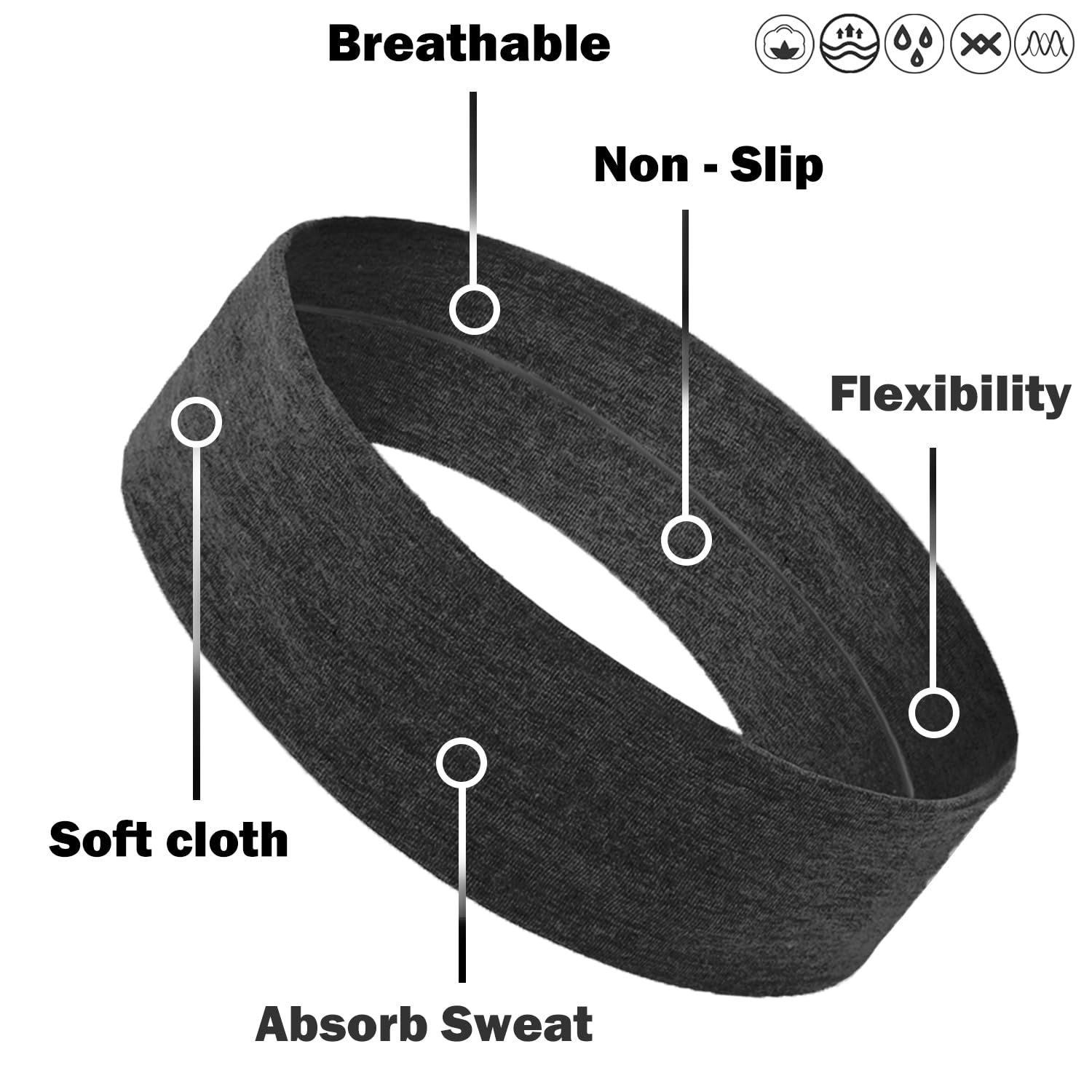 Workout Headbands or Women Non Slip, Premium Stretchy Sot abric Head Bands or Women's Hair, Wear or Yoga, Running, Sport, 6 Pack, Black White Grey - Image 4