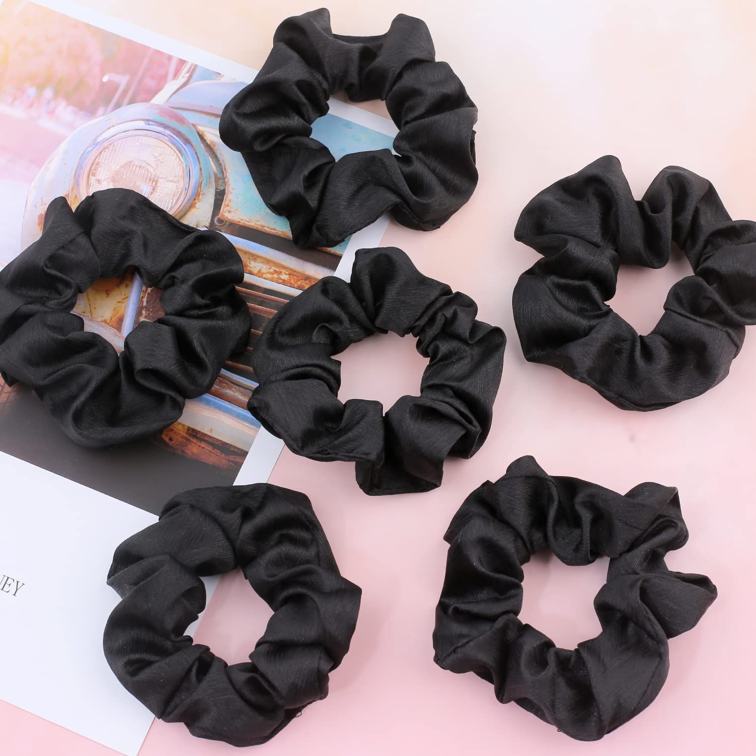 Scrunchies or Hair Sleep, Premium Satin Sot Than Silk or Women Curly Hair, Cute Bands Ties or Girls Thin | Thick Hair Styling, 12 Pack, Black - Image 4