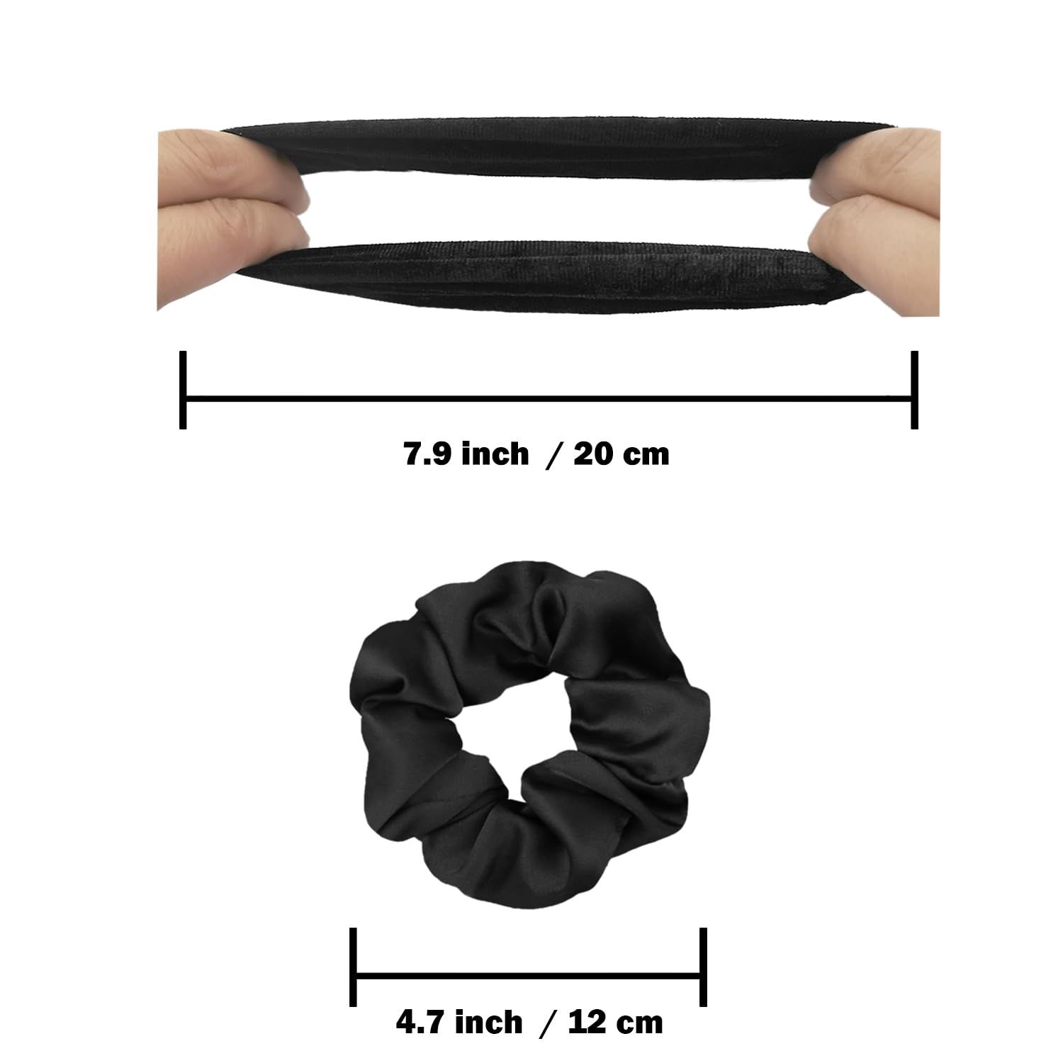 Scrunchies or Hair Sleep, Premium Satin Sot Than Silk or Women Curly Hair, Cute Bands Ties or Girls Thin | Thick Hair Styling, 12 Pack, Black - Image 6