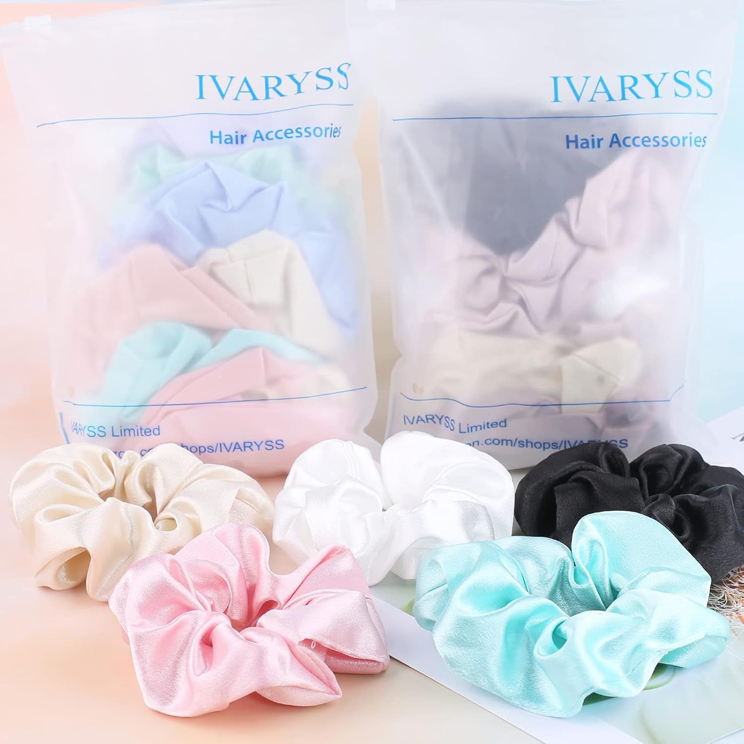 Scrunchies or Hair Sleep, Premium Satin Sot Than Silk or Women Curly Hair, Cute Bands Ties or Girls Thin | Thick Hair Styling, 12 Pack, Black - Image 7
