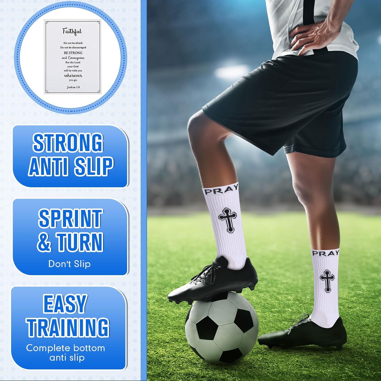 4 Pairs Christian Cross Socks Cross Grip Soccer Sock Anti Slip with Bible Verse Card I Still Remember The Day I Pray or Men Dad Husband Birthday Easter Religious Soccer Sock Jesus VBS Gits - Image 2
