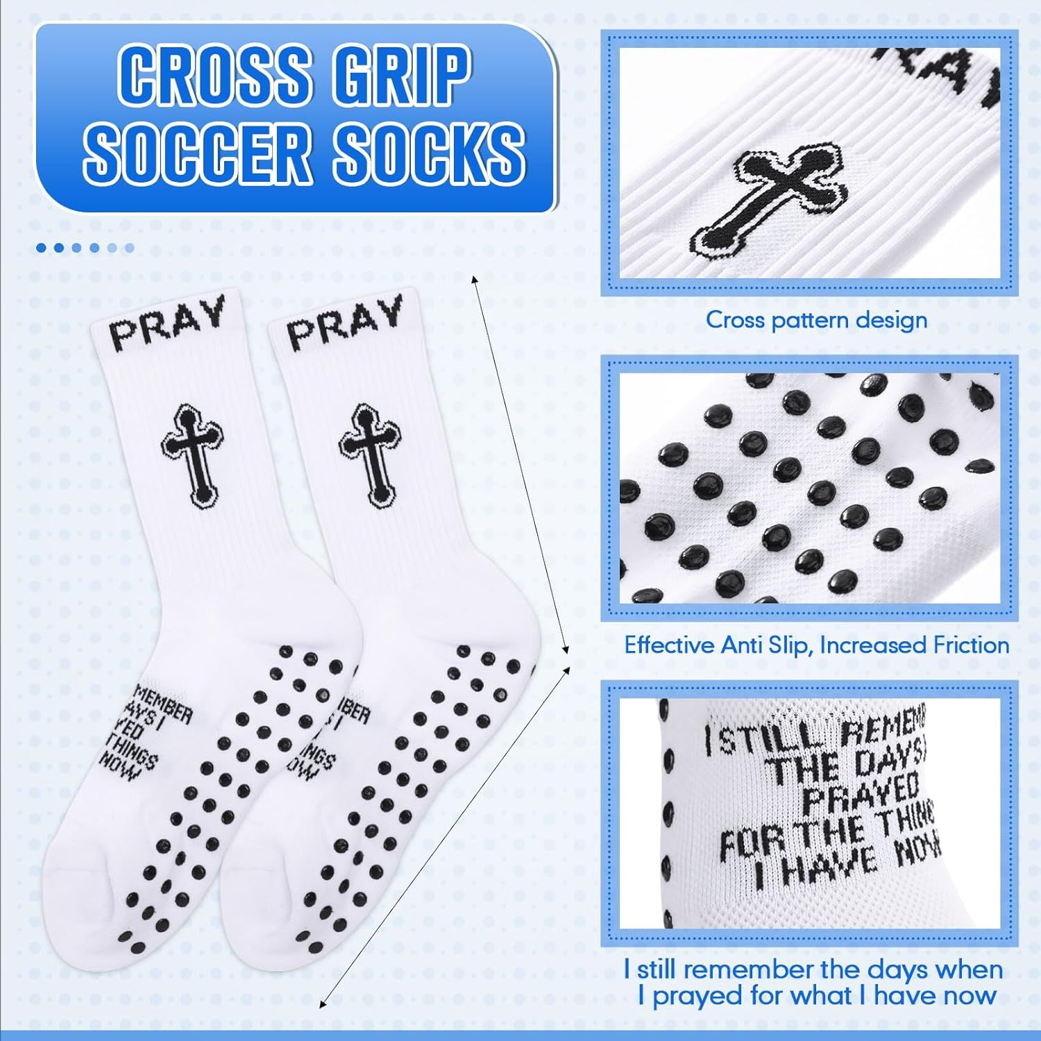 4 Pairs Christian Cross Socks Cross Grip Soccer Sock Anti Slip with Bible Verse Card I Still Remember The Day I Pray or Men Dad Husband Birthday Easter Religious Soccer Sock Jesus VBS Gits - Image 4