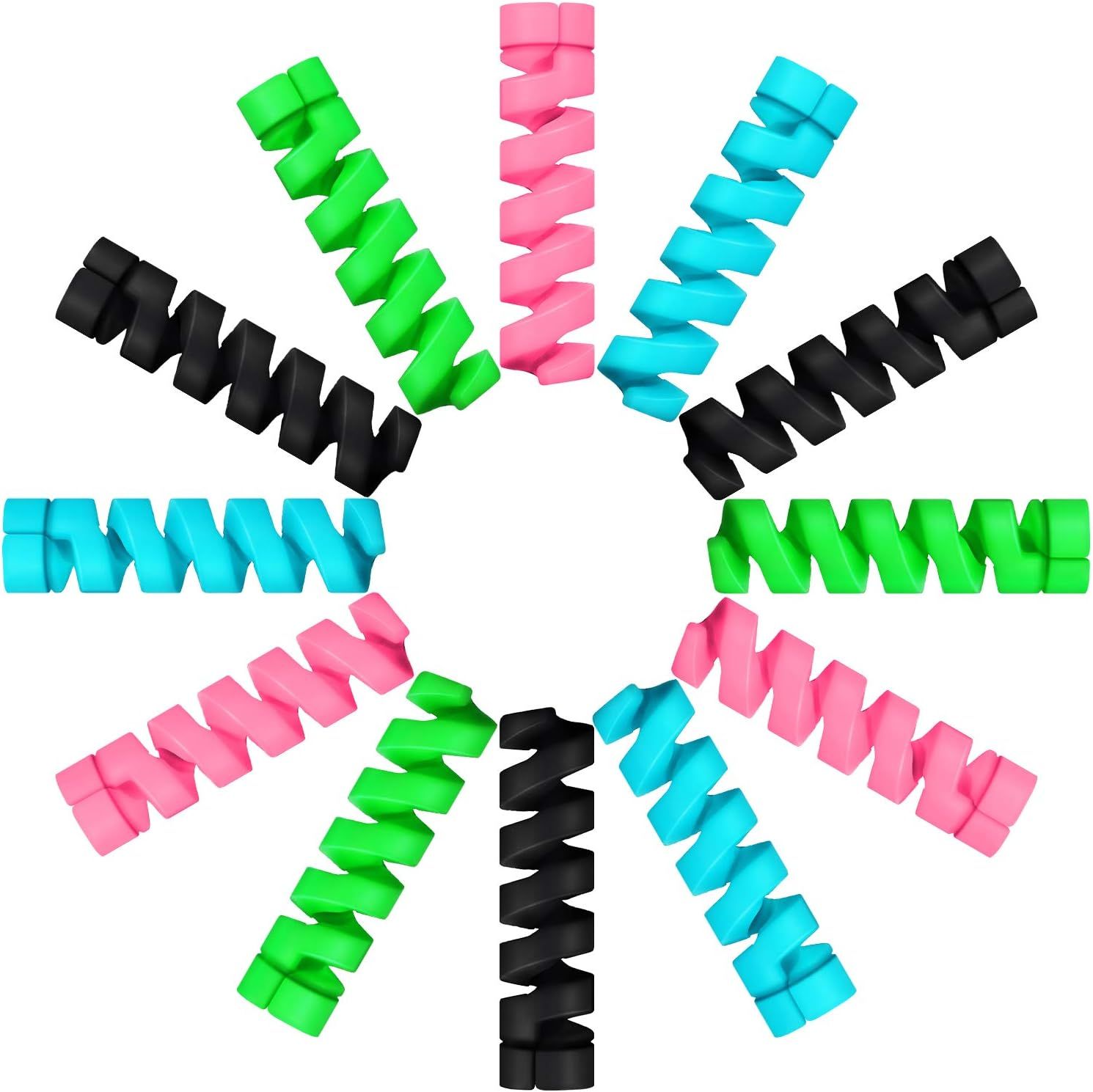 24 Pcs Charger Cable Protector,Silicone lexible Cable Saver,Spiral USB Mouse Wire Protector or Headphone Laptop Earphone Cell Phone Wrap Accessories (Black,Pink,Blue,Green) - Image 1