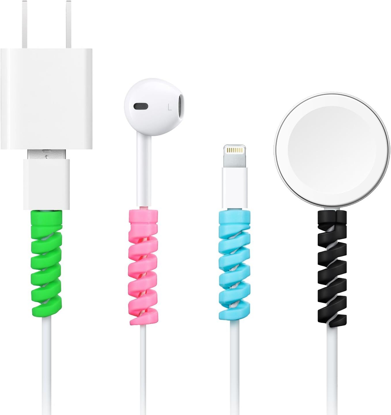 24 Pcs Charger Cable Protector,Silicone lexible Cable Saver,Spiral USB Mouse Wire Protector or Headphone Laptop Earphone Cell Phone Wrap Accessories (Black,Pink,Blue,Green) - Image 2