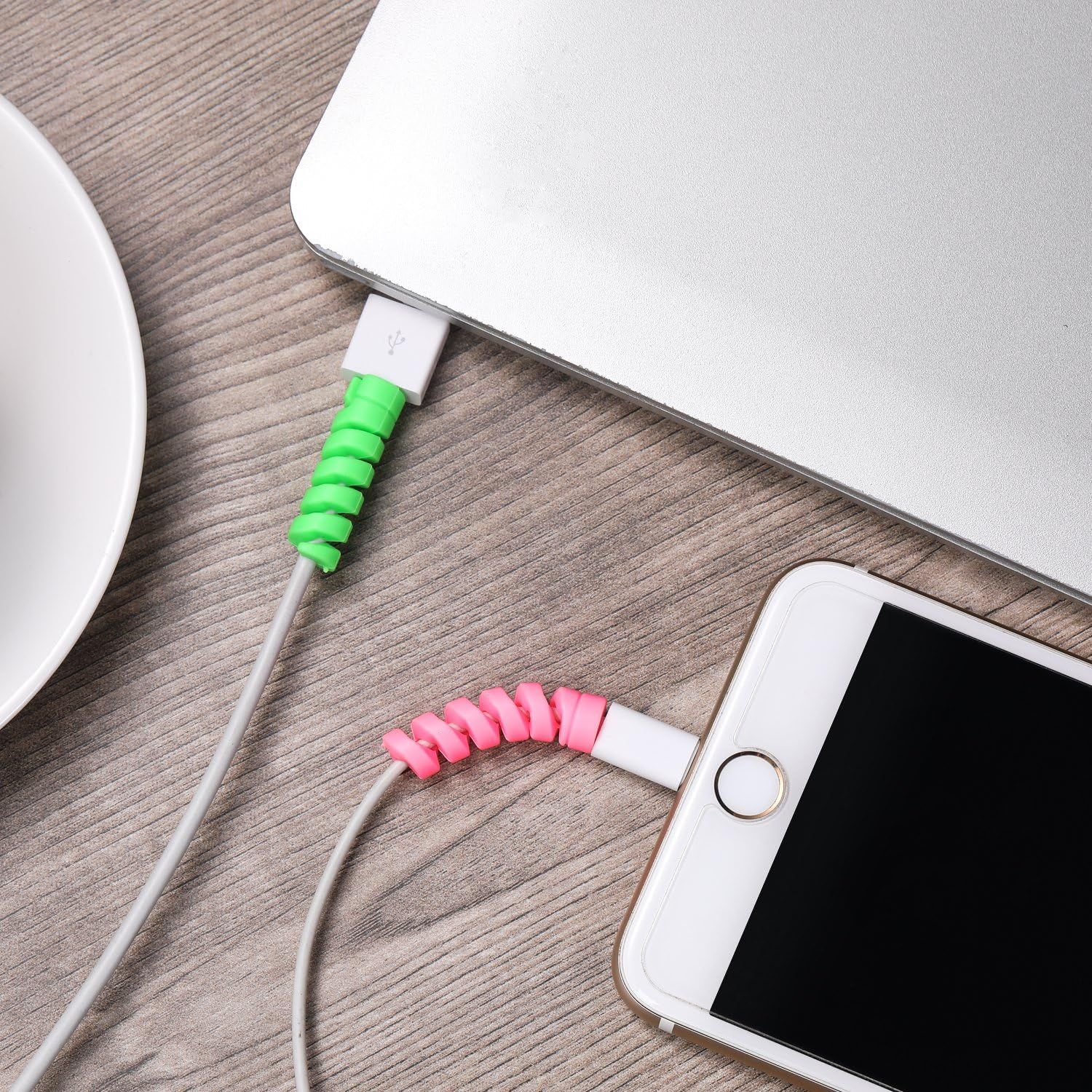 24 Pcs Charger Cable Protector,Silicone lexible Cable Saver,Spiral USB Mouse Wire Protector or Headphone Laptop Earphone Cell Phone Wrap Accessories (Black,Pink,Blue,Green) - Image 3