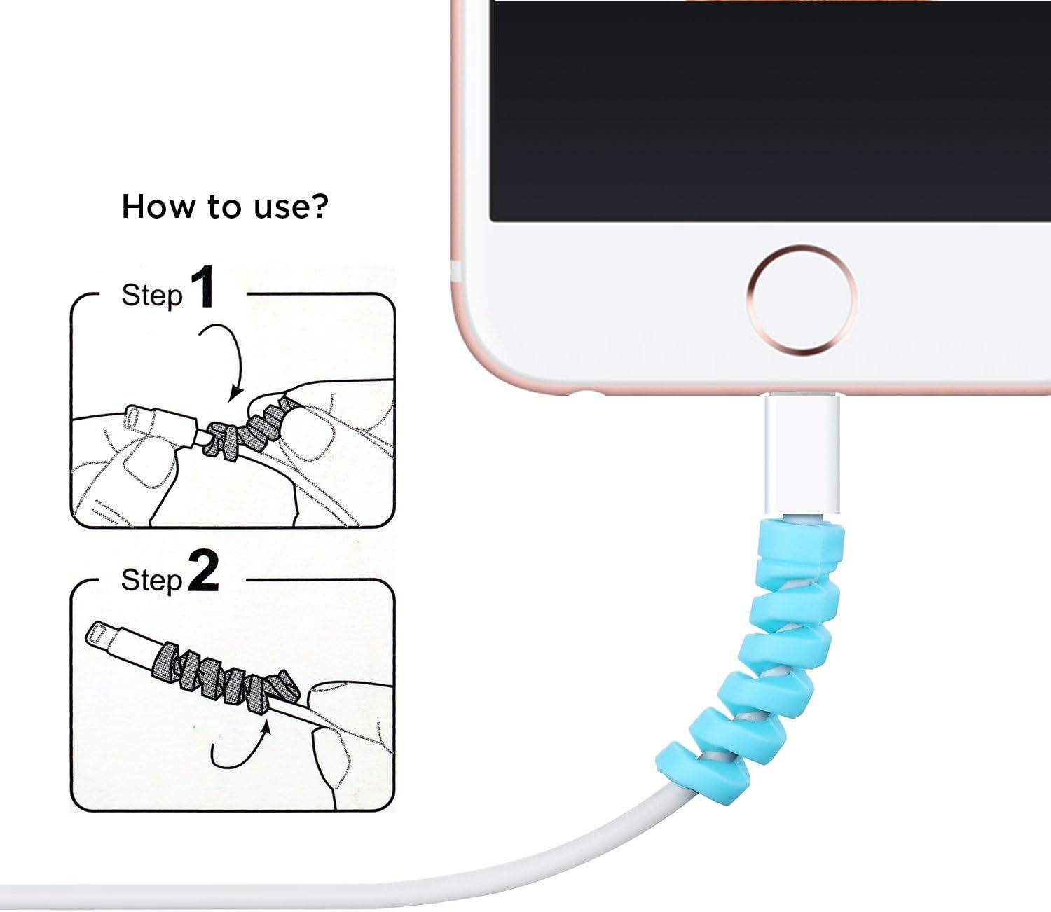 24 Pcs Charger Cable Protector,Silicone lexible Cable Saver,Spiral USB Mouse Wire Protector or Headphone Laptop Earphone Cell Phone Wrap Accessories (Black,Pink,Blue,Green) - Image 8