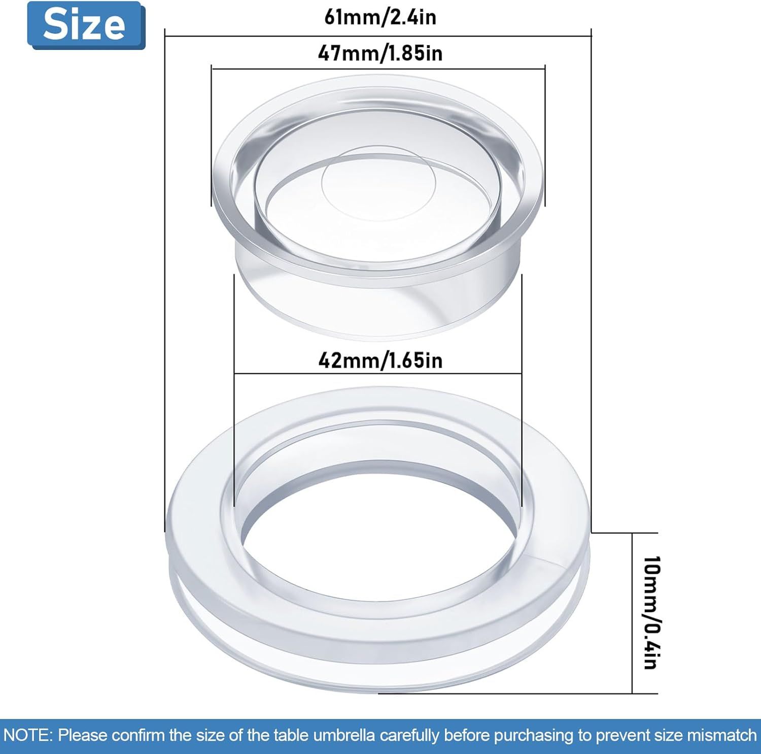 2 Inch Patio Table Umbrella Hole Ring with Cap Set Silicone Transparent Umbrella Thicker Hole Ring Plug and Cap Set or Outdoor Patio Garden Beach Table Umbrella Plug (Clear,1 Set) - Image 2