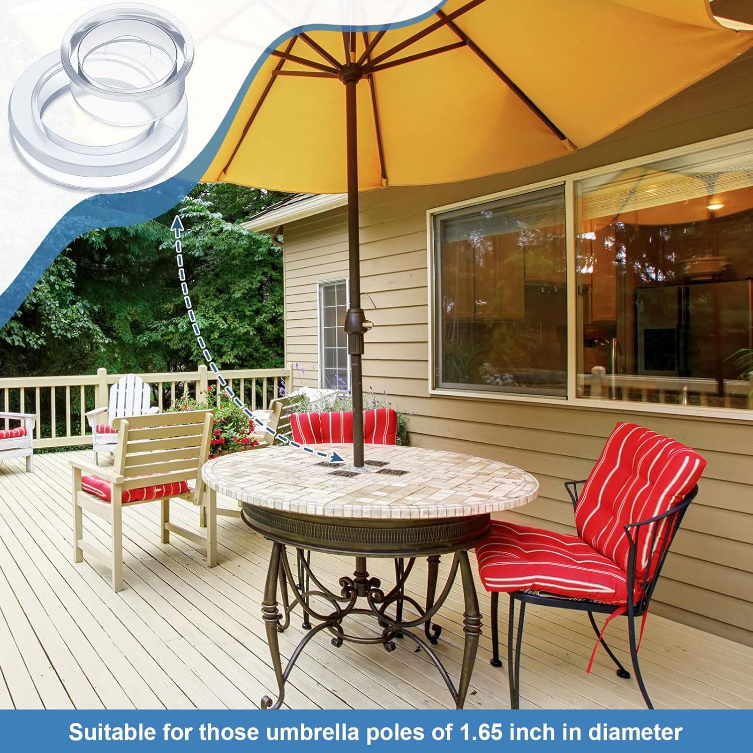 2 Inch Patio Table Umbrella Hole Ring with Cap Set Silicone Transparent Umbrella Thicker Hole Ring Plug and Cap Set or Outdoor Patio Garden Beach Table Umbrella Plug (Clear,1 Set) - Image 3