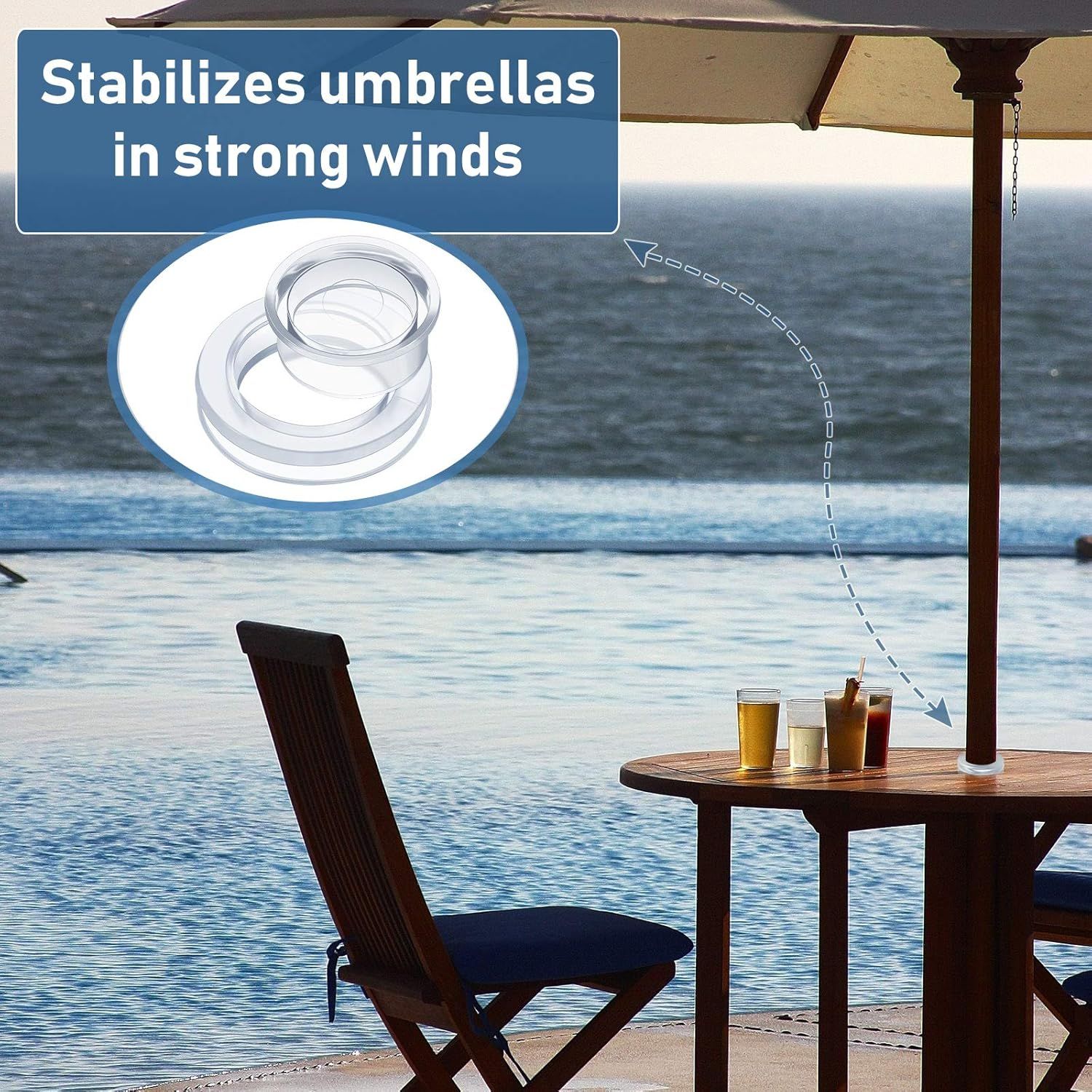 2 Inch Patio Table Umbrella Hole Ring with Cap Set Silicone Transparent Umbrella Thicker Hole Ring Plug and Cap Set or Outdoor Patio Garden Beach Table Umbrella Plug (Clear,1 Set) - Image 5