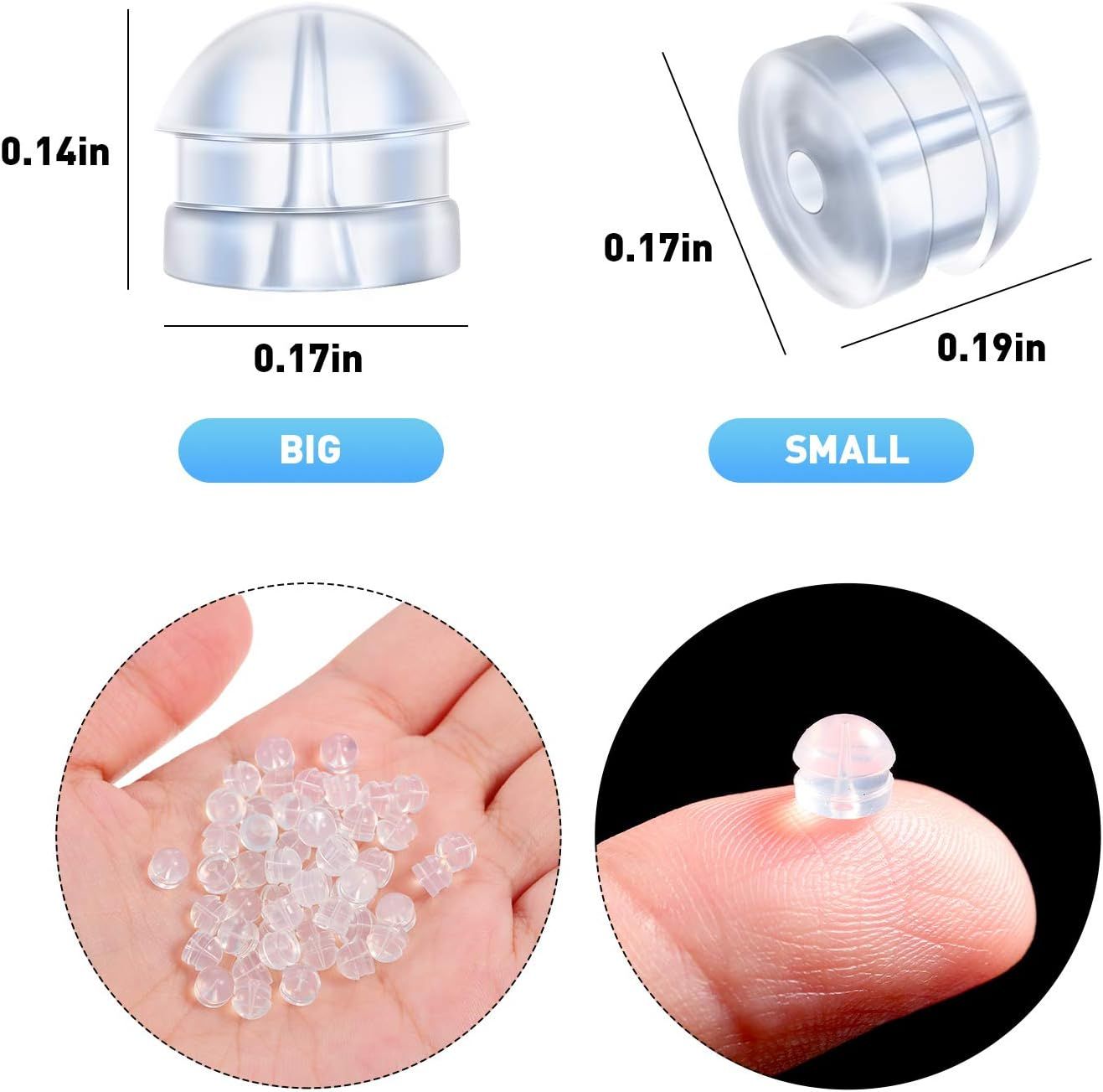 100 Pieces Clear Earring Backs Hamburger Shaped Saety Backs Secure Locking Silicone Earring Backs Stopper or Jewelry Accessories Supplies, 2 Sizes - Image 2