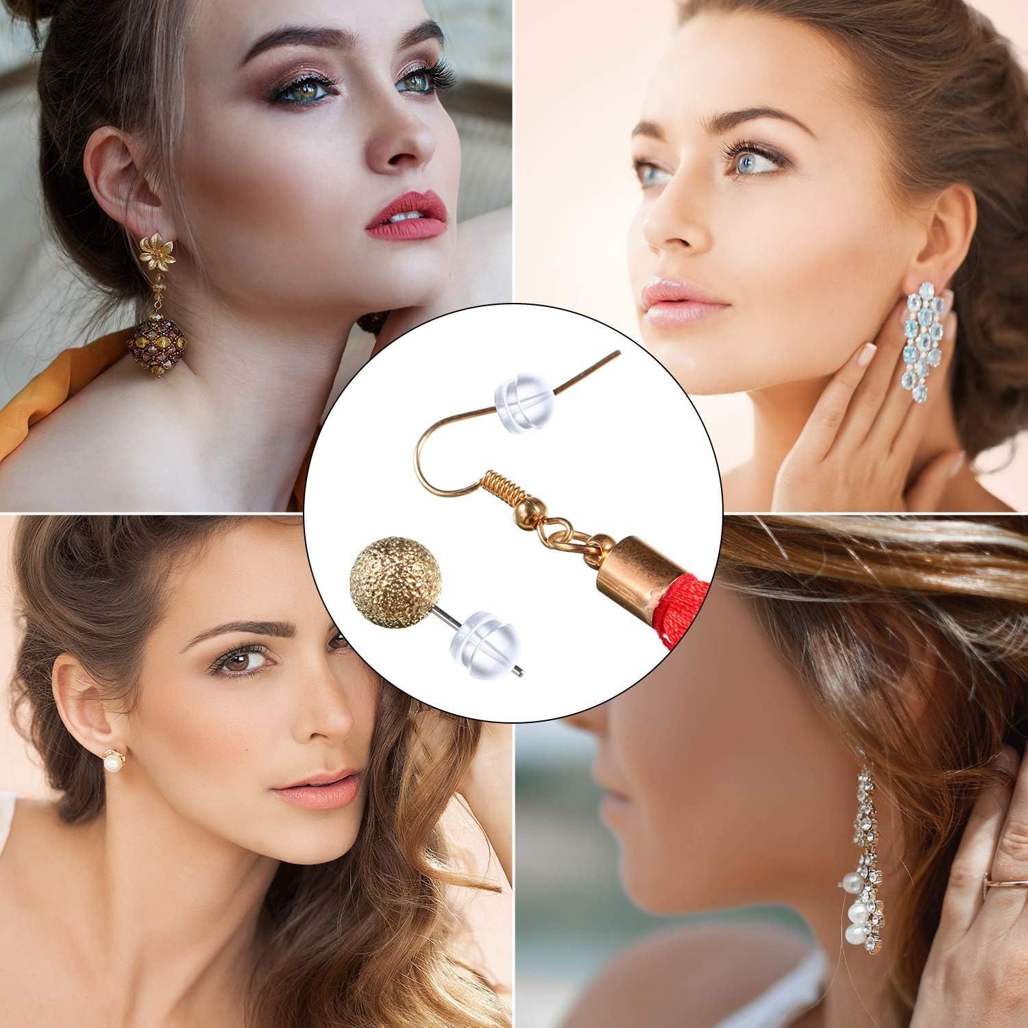 100 Pieces Clear Earring Backs Hamburger Shaped Saety Backs Secure Locking Silicone Earring Backs Stopper or Jewelry Accessories Supplies, 2 Sizes - Image 7