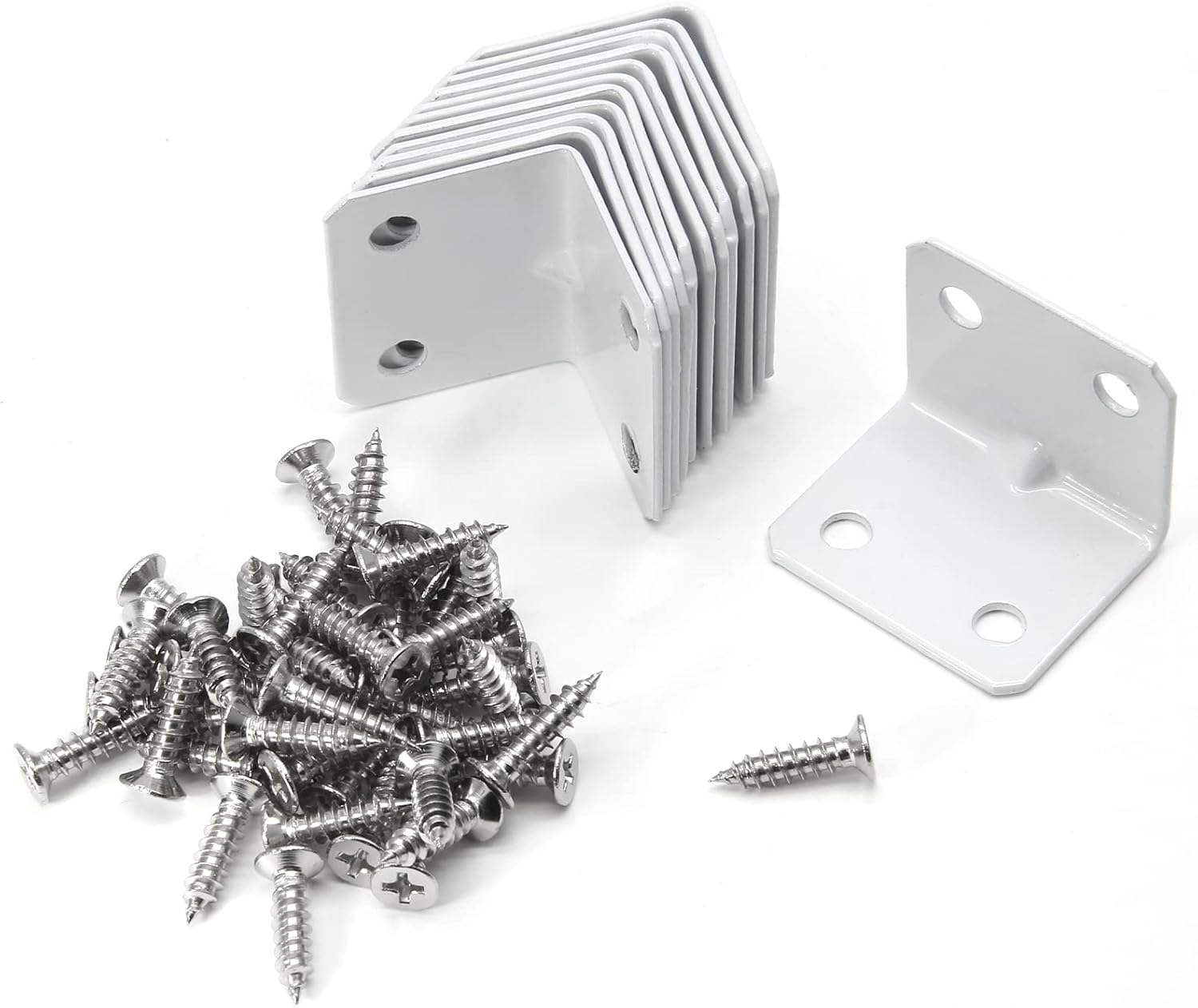 Biaungdo 12 Pcs White Metal Corner Brace, 26 x 26 x 32mm L Shape Shelf Bracket, 90 Degree Right Angle L Brackets Support with Screws for Wood, Shelves, Cabinet, Furniture, 4 Holes - Image 1