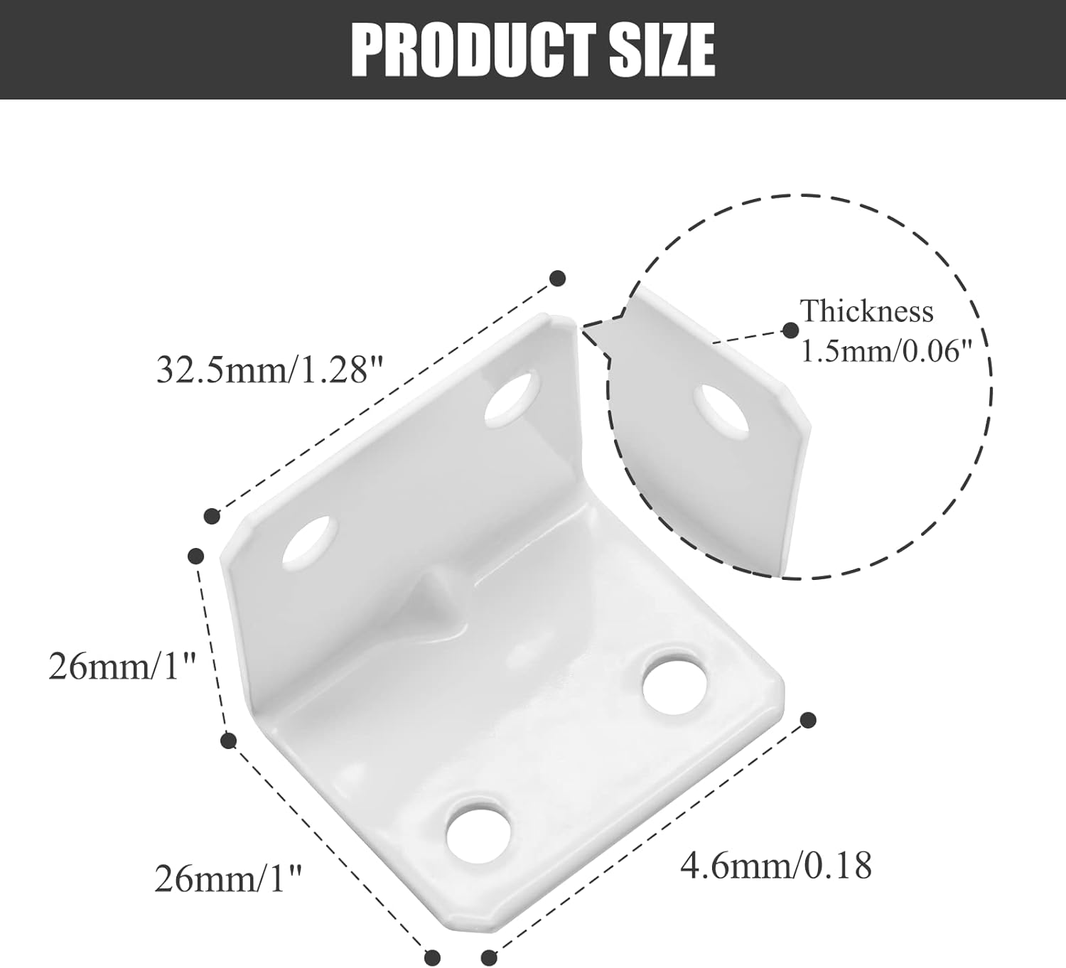 Biaungdo 12 Pcs White Metal Corner Brace, 26 x 26 x 32mm L Shape Shelf Bracket, 90 Degree Right Angle L Brackets Support with Screws for Wood, Shelves, Cabinet, Furniture, 4 Holes - Image 3