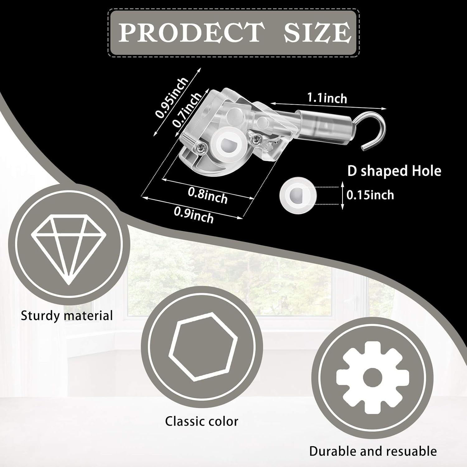 4 Pieces Blind Wand Tilter Control Wand or 1 Inch Mini Blind Head Rail Mechanism Replacement with D Shaped Gear Tilter Mechanism Hook Connection - Image 3
