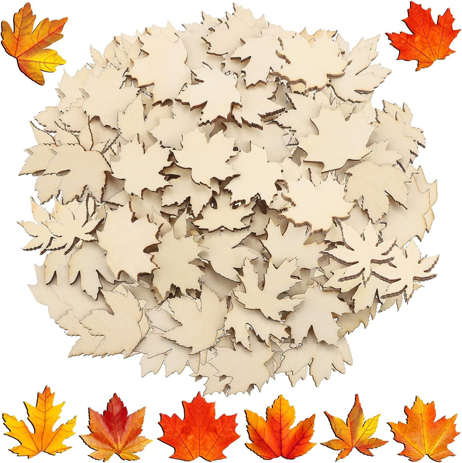 80 Pieces Thanksgiving Wooden Maple Lea Cutout Uninished Blank Wooden Slice Maple Lea Shaped Wood Pieces 1.2 Inch Mini Ornament or Thanksgiving Party all Autumn DIY Decoration - Image 1