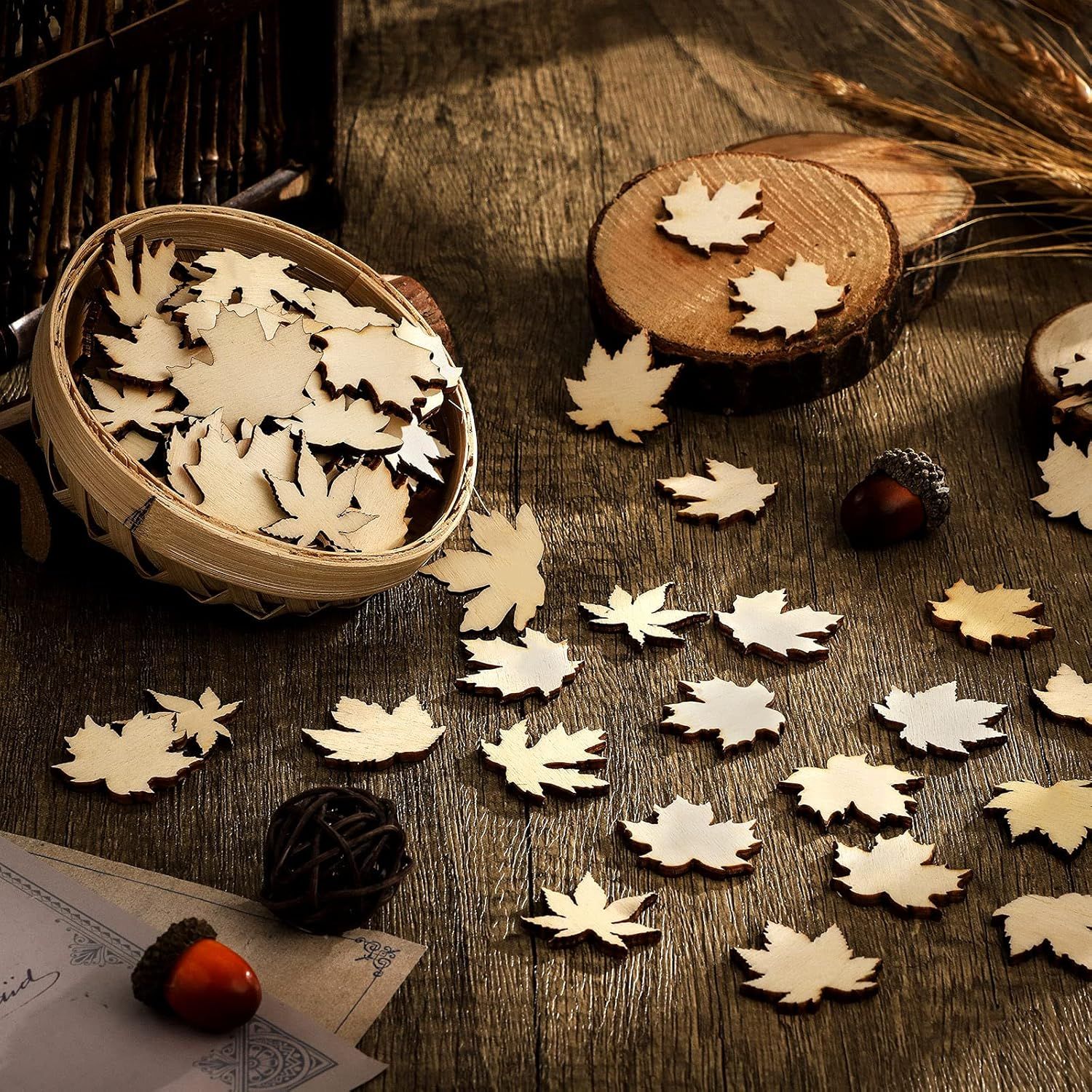 80 Pieces Thanksgiving Wooden Maple Lea Cutout Uninished Blank Wooden Slice Maple Lea Shaped Wood Pieces 1.2 Inch Mini Ornament or Thanksgiving Party all Autumn DIY Decoration - Image 2