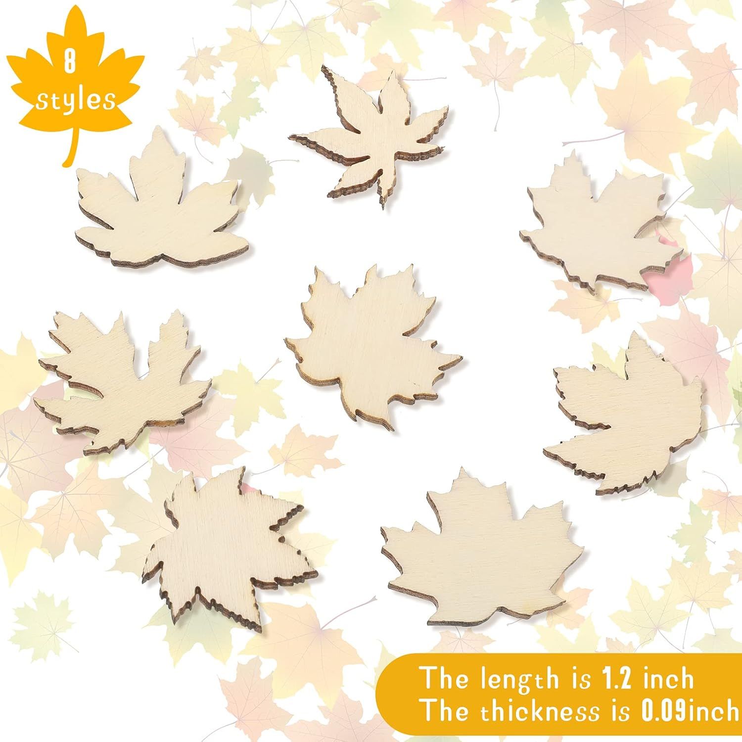 80 Pieces Thanksgiving Wooden Maple Lea Cutout Uninished Blank Wooden Slice Maple Lea Shaped Wood Pieces 1.2 Inch Mini Ornament or Thanksgiving Party all Autumn DIY Decoration - Image 3