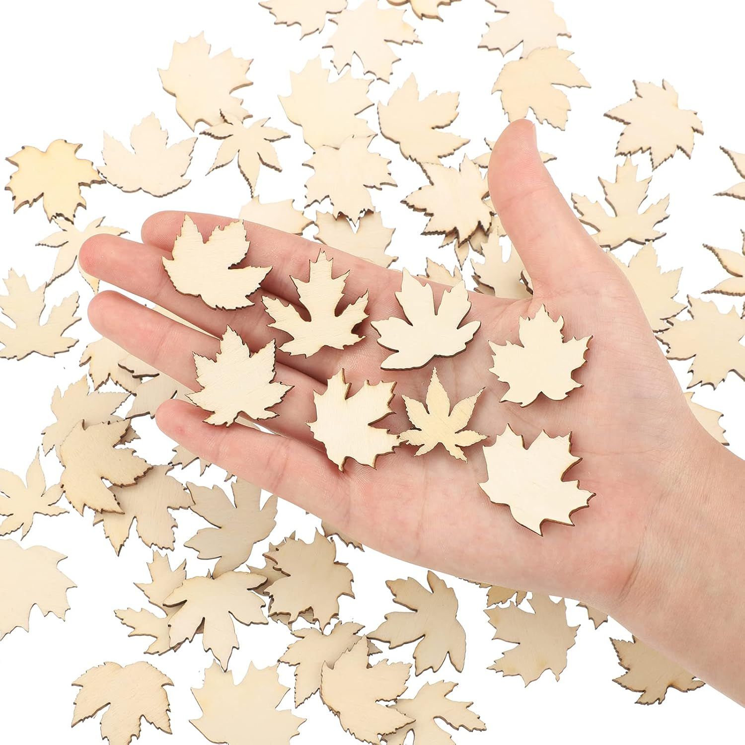 80 Pieces Thanksgiving Wooden Maple Lea Cutout Uninished Blank Wooden Slice Maple Lea Shaped Wood Pieces 1.2 Inch Mini Ornament or Thanksgiving Party all Autumn DIY Decoration - Image 5