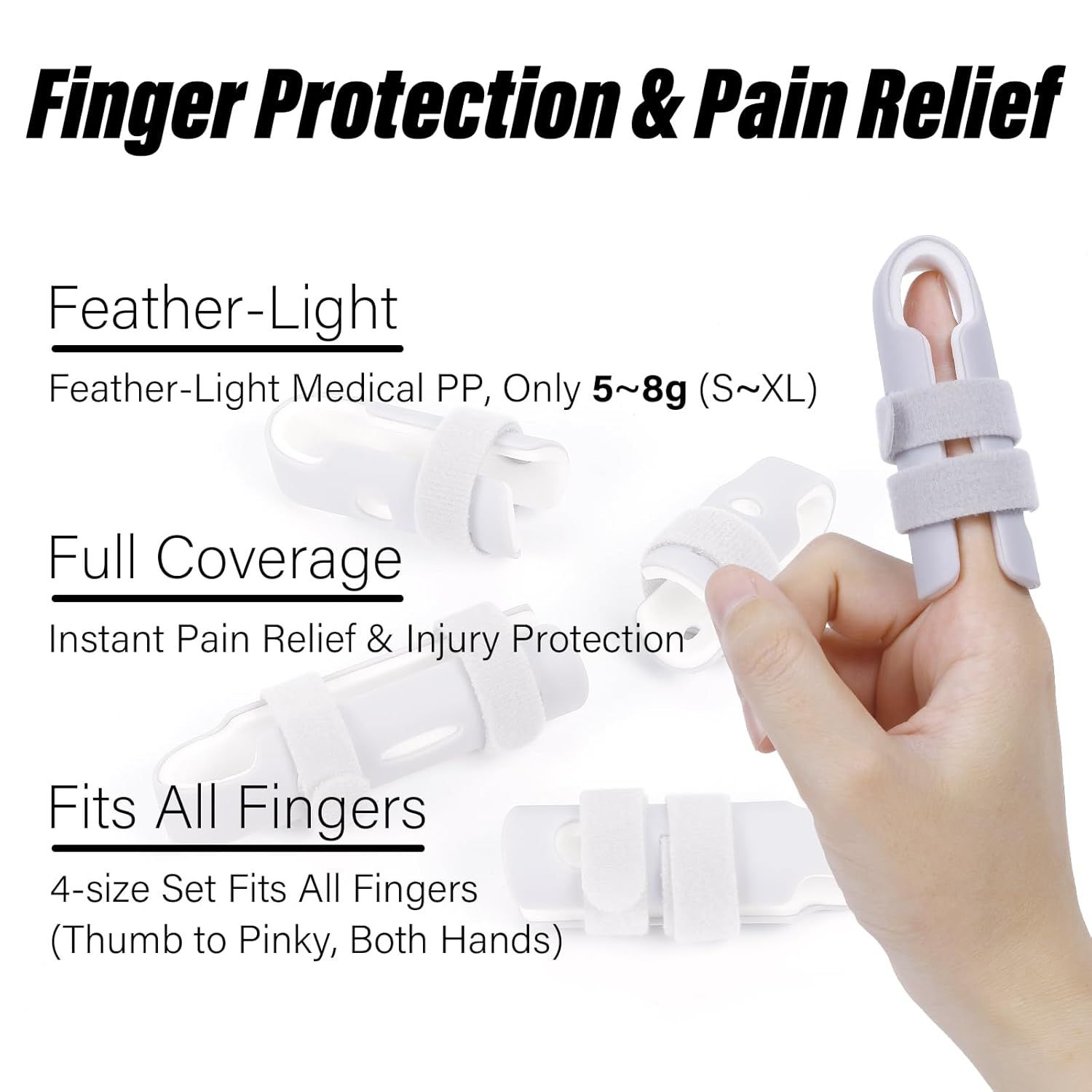 Lightweight inger Splint, 4 Graduated inger Braces Support or Thumb/Middle/Ring/Index/Pinky, Stabilizer Support or Broken, Trigger, Mallet, Arthritis & Knuckle Immobilization - Image 2