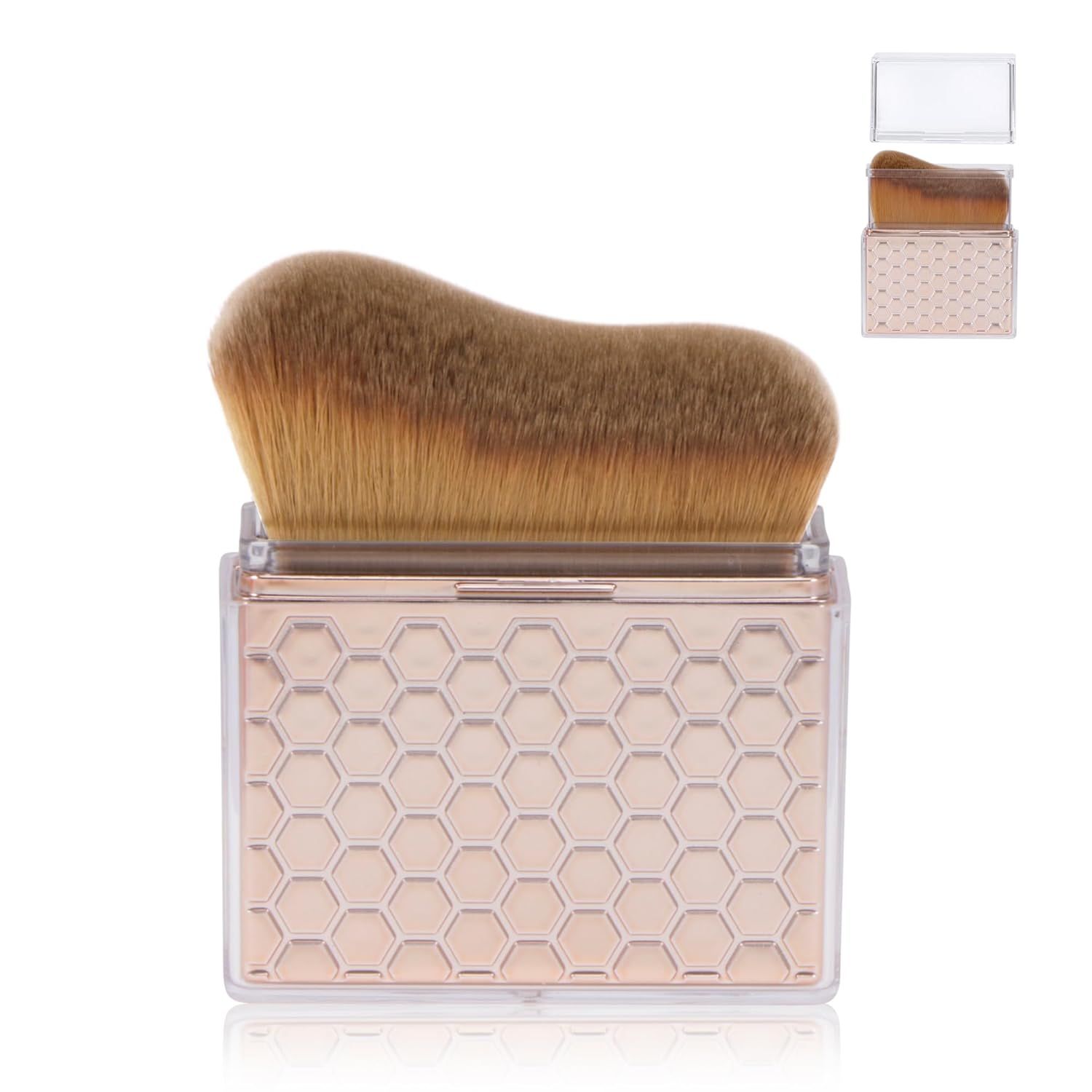Sunscreen Applicator-Sunblock Brush or ace and Body, Sun Lotion/Cream Sel Tanner,Bronzer Sel Tan Applicator, Kabuki Brush or Application with Retractable Lid Travel Size（Rose-Gold) - Image 1