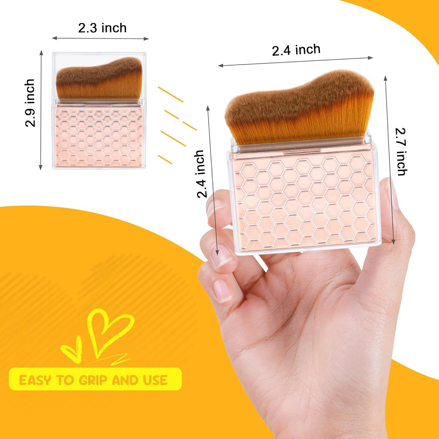 Sunscreen Applicator-Sunblock Brush or ace and Body, Sun Lotion/Cream Sel Tanner,Bronzer Sel Tan Applicator, Kabuki Brush or Application with Retractable Lid Travel Size（Rose-Gold) - Image 2