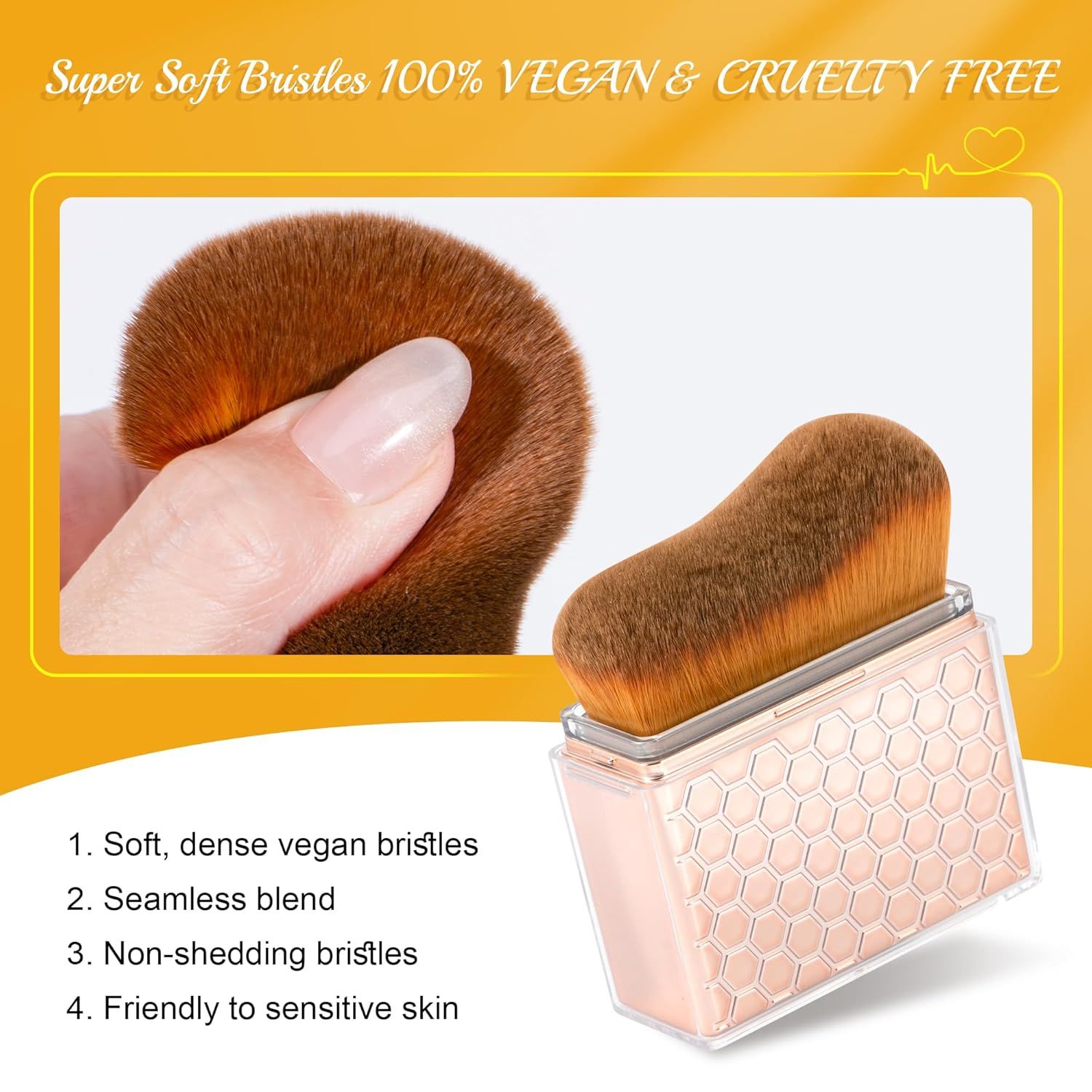 Sunscreen Applicator-Sunblock Brush or ace and Body, Sun Lotion/Cream Sel Tanner,Bronzer Sel Tan Applicator, Kabuki Brush or Application with Retractable Lid Travel Size（Rose-Gold) - Image 3