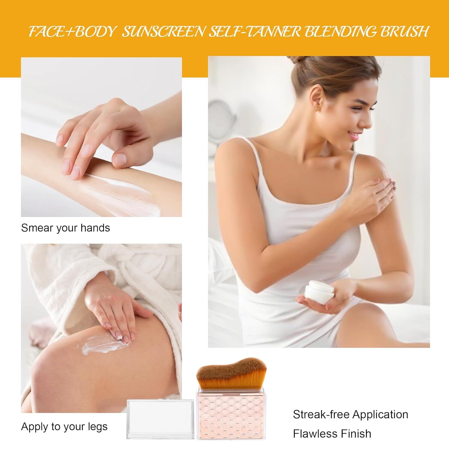 Sunscreen Applicator-Sunblock Brush or ace and Body, Sun Lotion/Cream Sel Tanner,Bronzer Sel Tan Applicator, Kabuki Brush or Application with Retractable Lid Travel Size（Rose-Gold) - Image 6