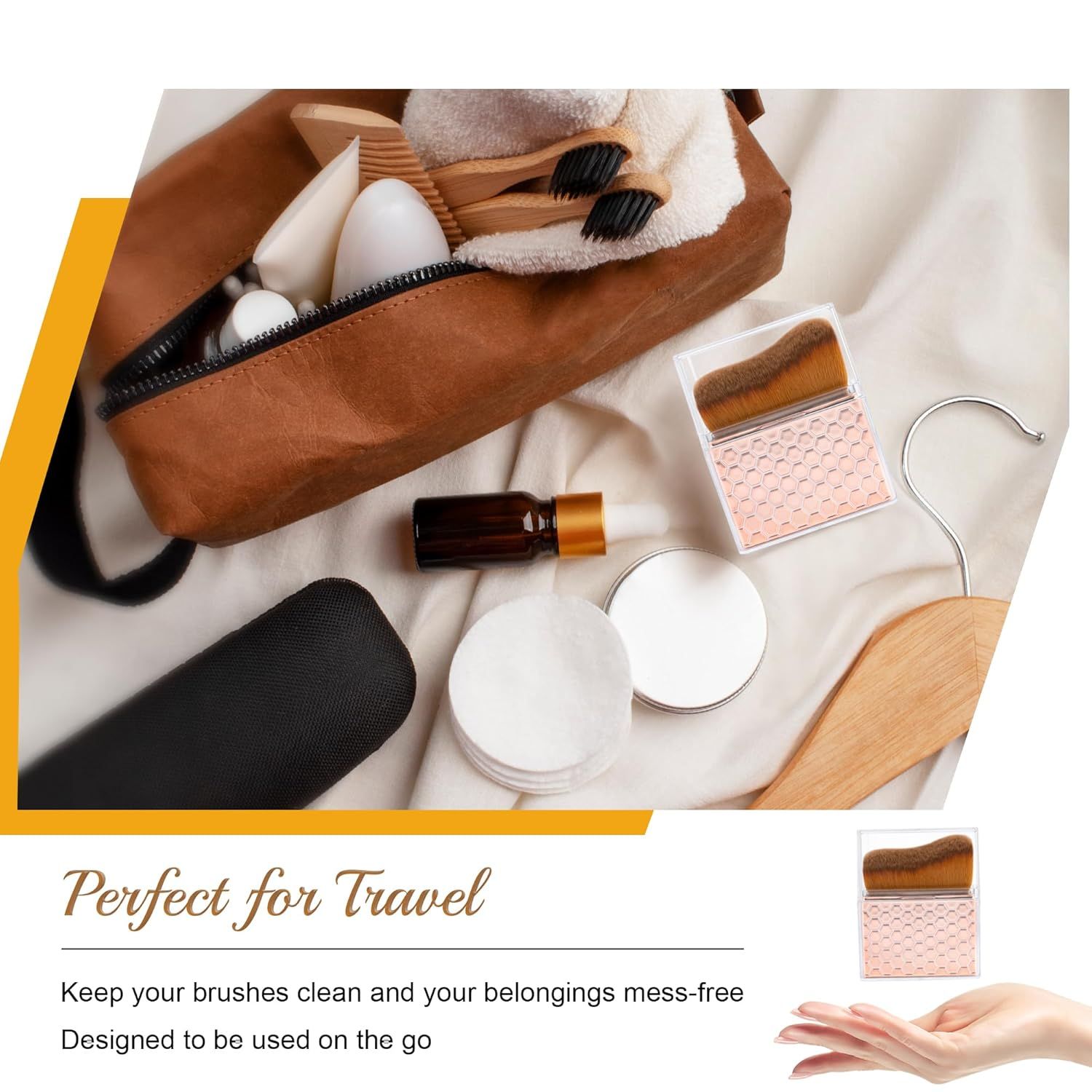 Sunscreen Applicator-Sunblock Brush or ace and Body, Sun Lotion/Cream Sel Tanner,Bronzer Sel Tan Applicator, Kabuki Brush or Application with Retractable Lid Travel Size（Rose-Gold) - Image 7