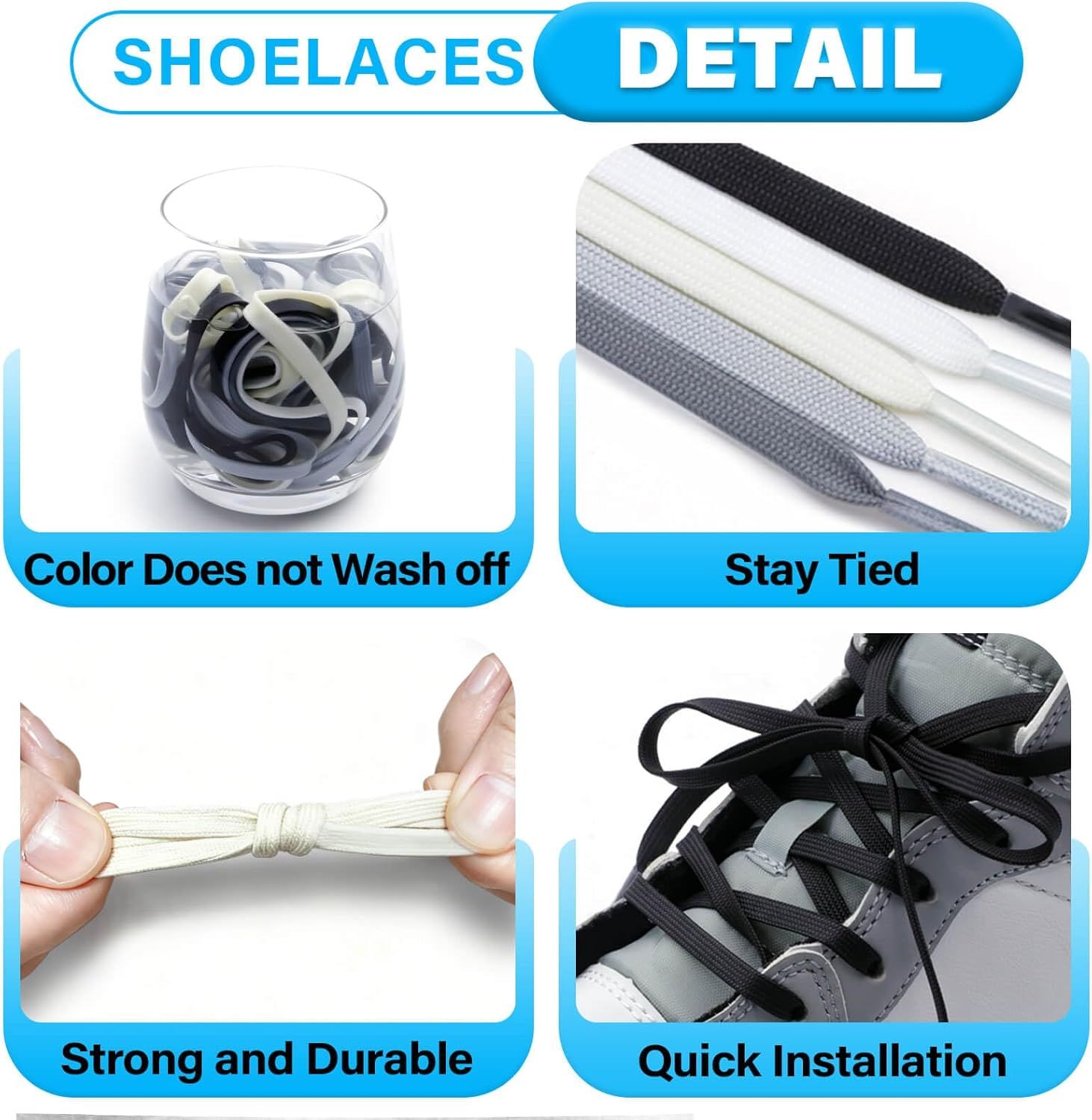 Thin lat Shoe Laces: Athletic Hollow Solid Color Shoelaces or Sneakers 1 Pair - Image 4