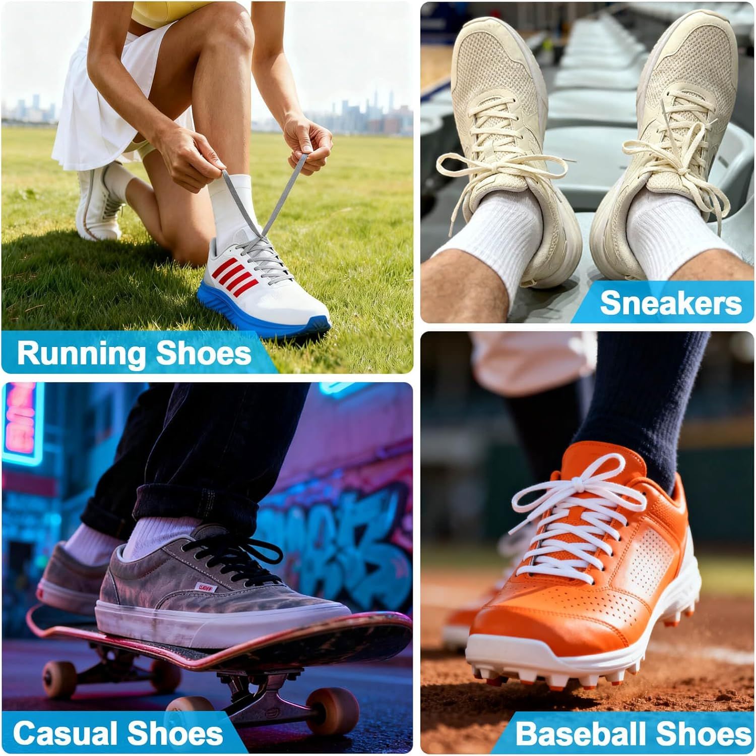 Thin lat Shoe Laces: Athletic Hollow Solid Color Shoelaces or Sneakers 1 Pair - Image 6