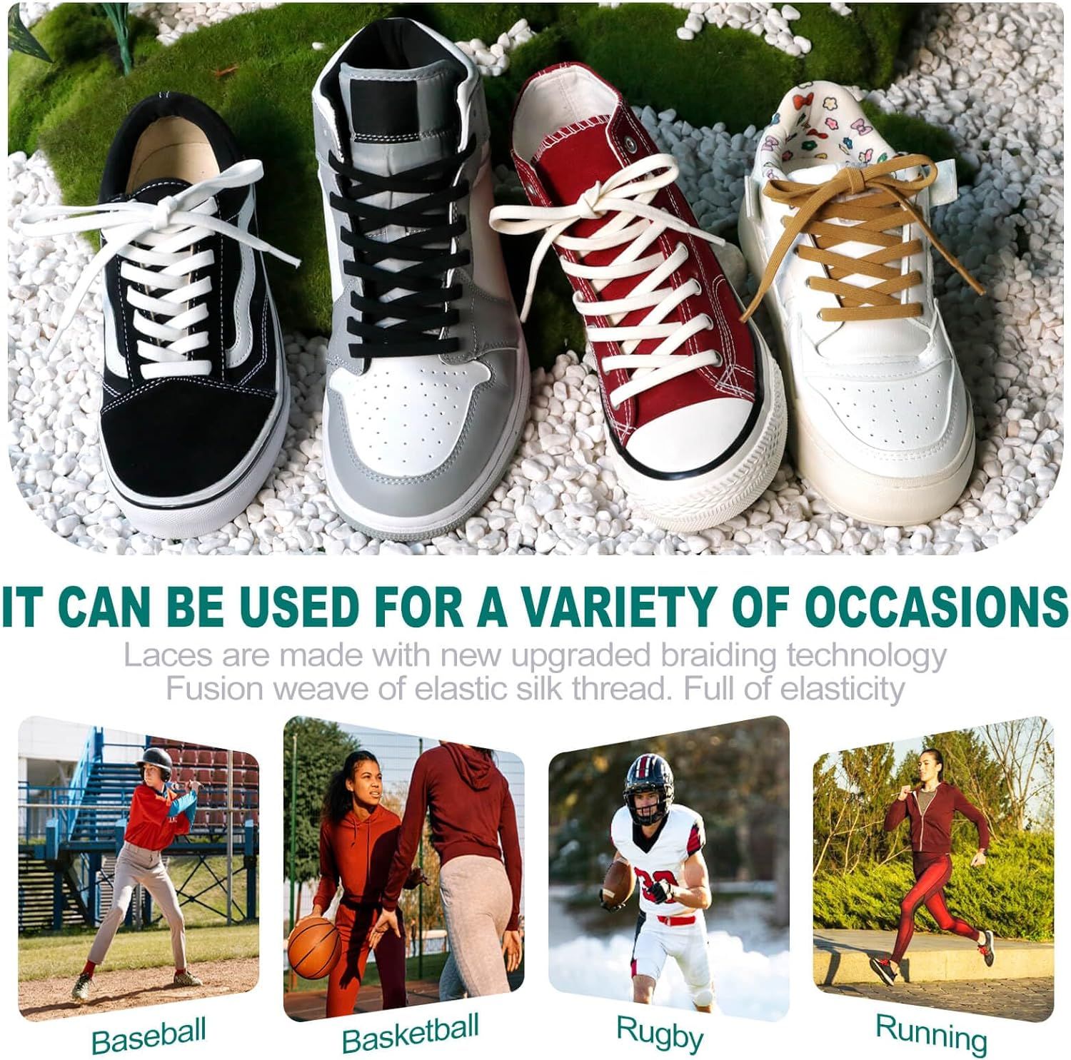 lat Elastic Shoe Laces: Stretch Shoelaces or Sneakers 2 Pair - Image 8