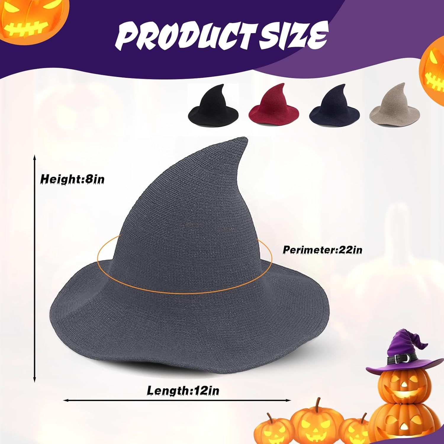 Women Witch Hat or Halloween Wool Hats Wide Brim Spire Knitted Cap or Party Masquerade Cosplay Costume Daily - Image 2