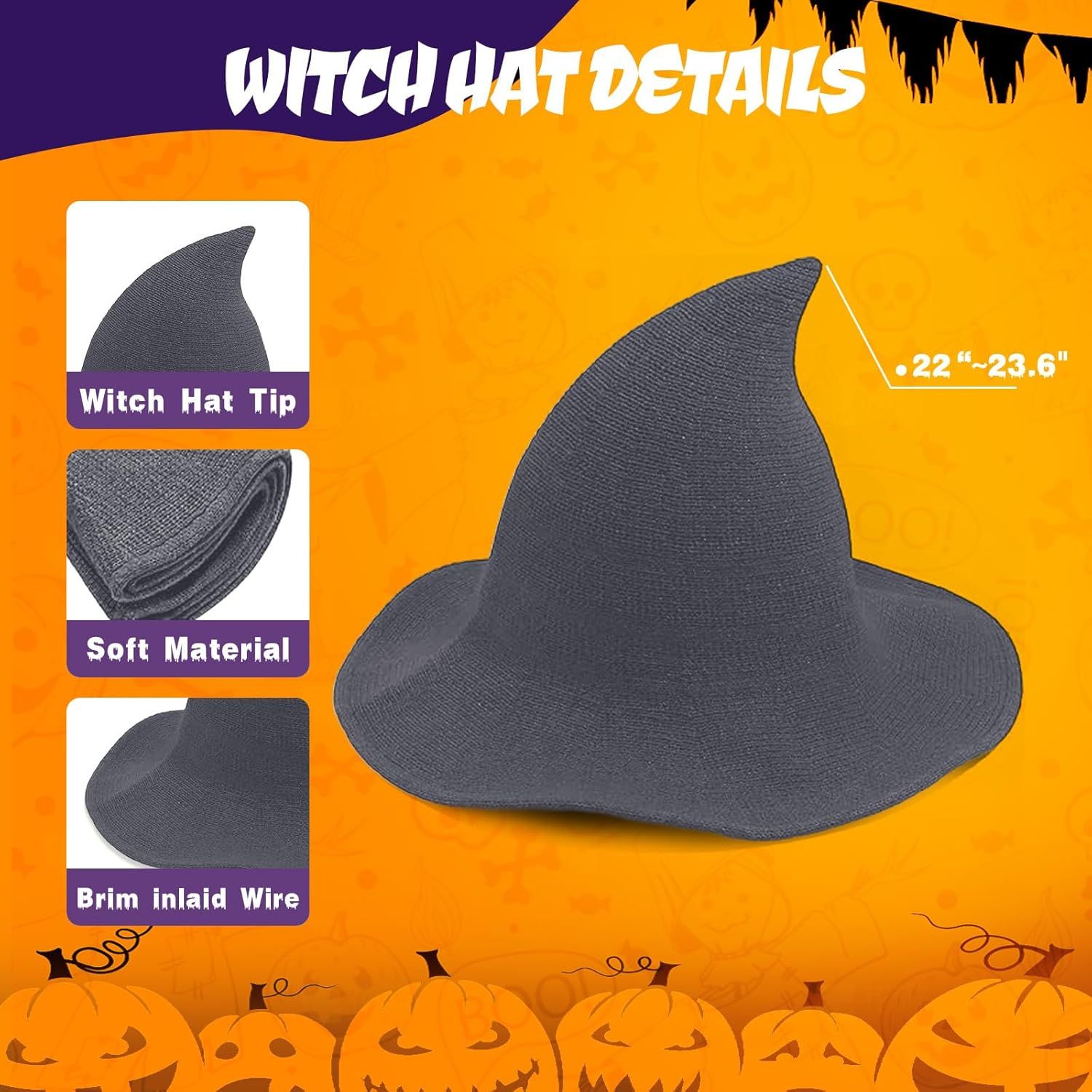 Women Witch Hat or Halloween Wool Hats Wide Brim Spire Knitted Cap or Party Masquerade Cosplay Costume Daily - Image 3