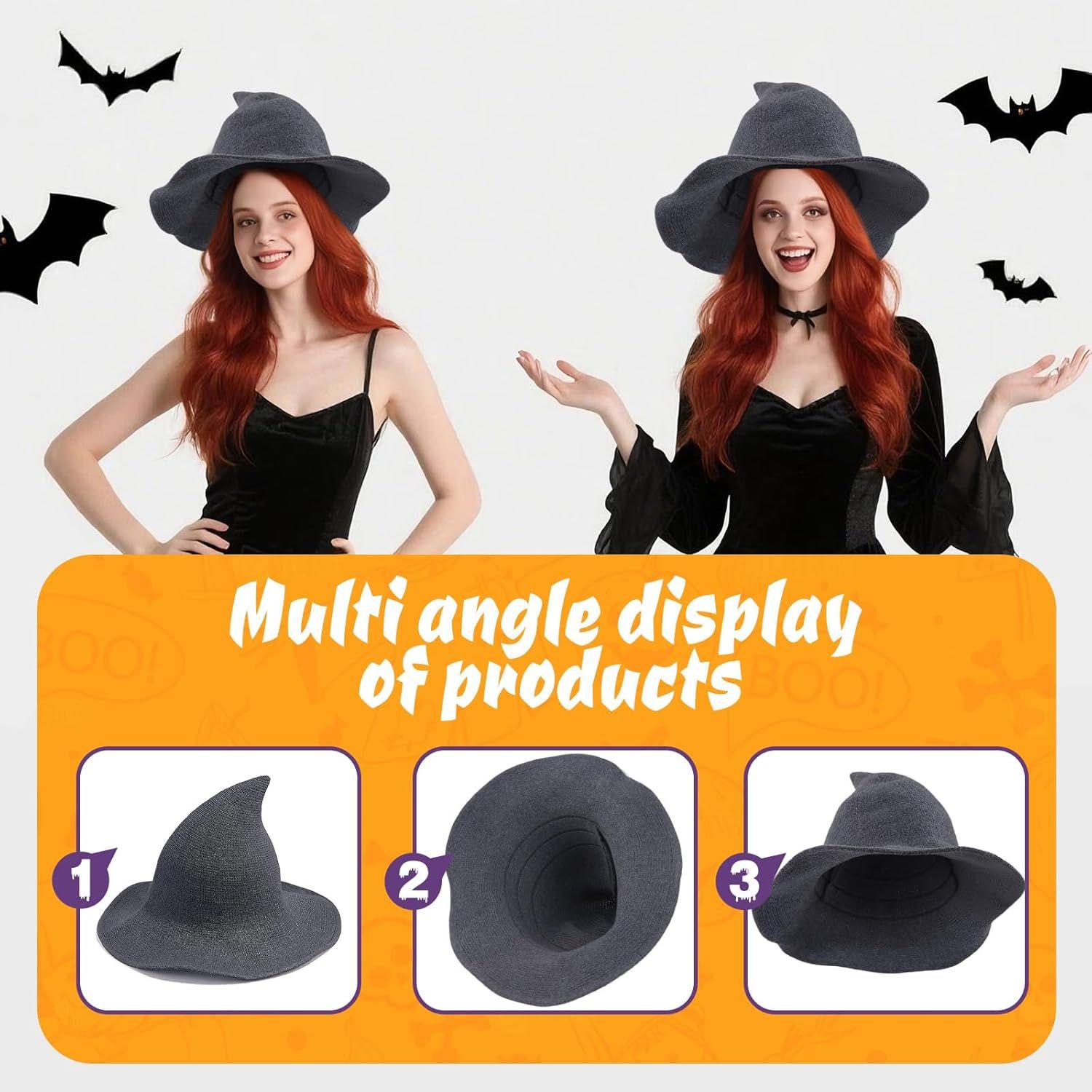 Women Witch Hat or Halloween Wool Hats Wide Brim Spire Knitted Cap or Party Masquerade Cosplay Costume Daily - Image 4
