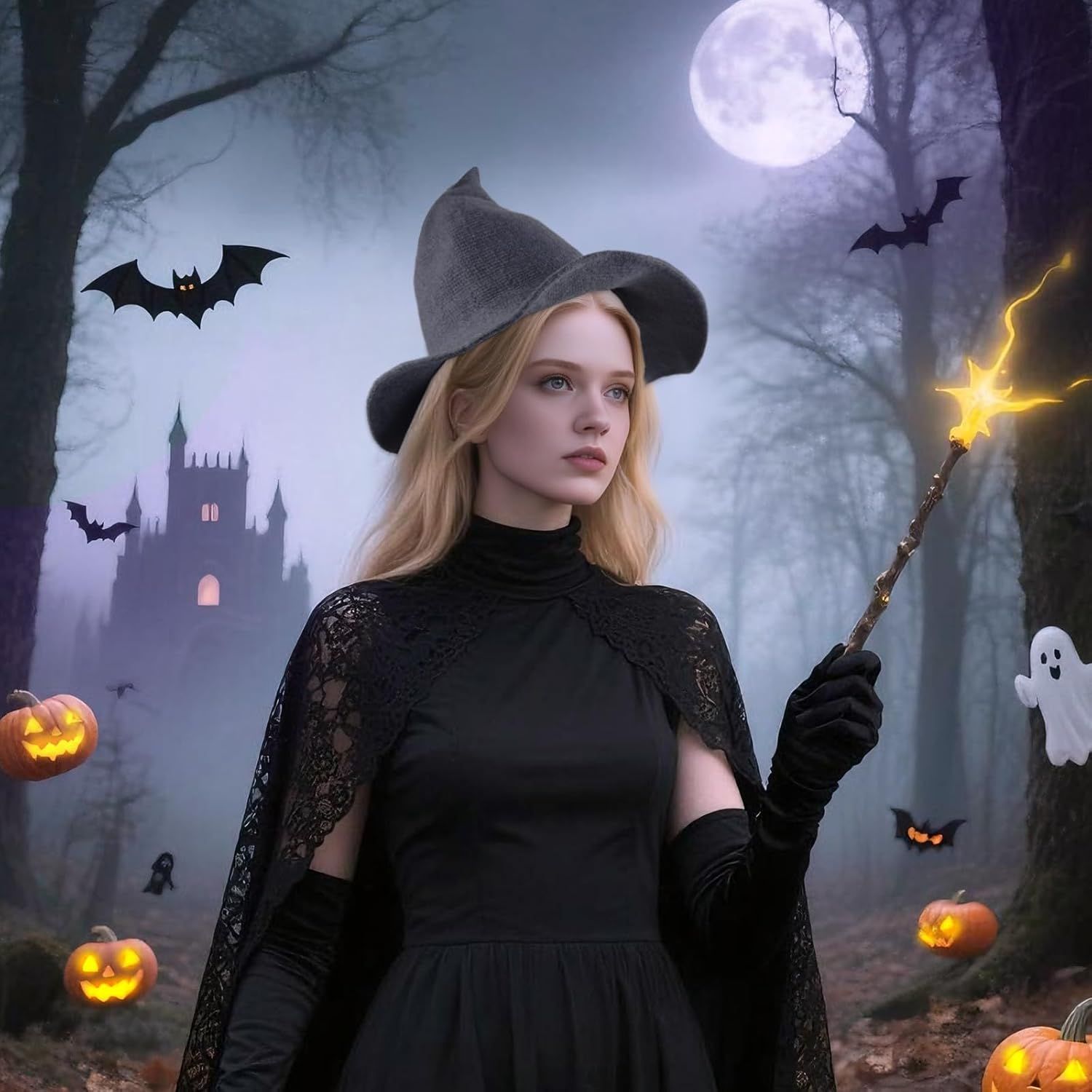 Women Witch Hat or Halloween Wool Hats Wide Brim Spire Knitted Cap or Party Masquerade Cosplay Costume Daily - Image 5
