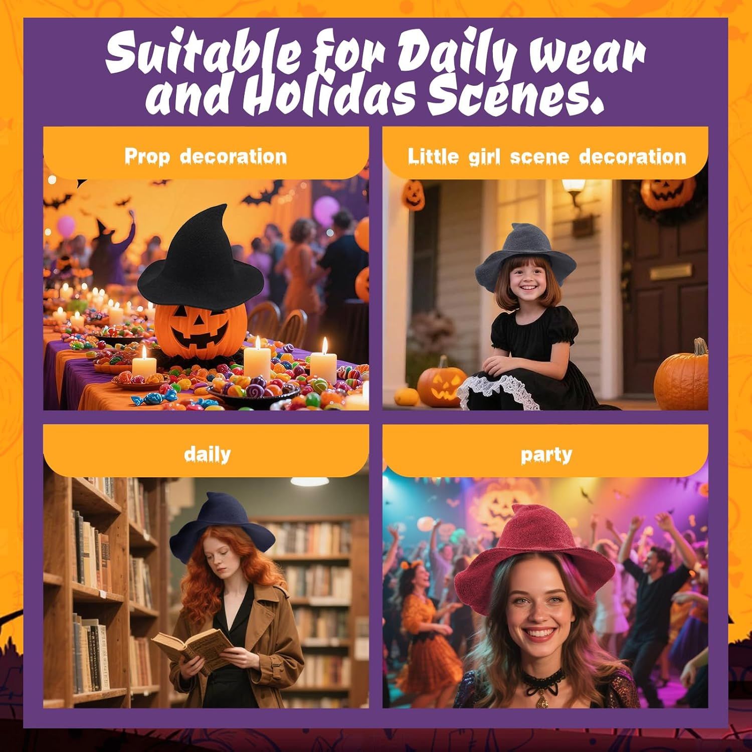 Women Witch Hat or Halloween Wool Hats Wide Brim Spire Knitted Cap or Party Masquerade Cosplay Costume Daily - Image 7