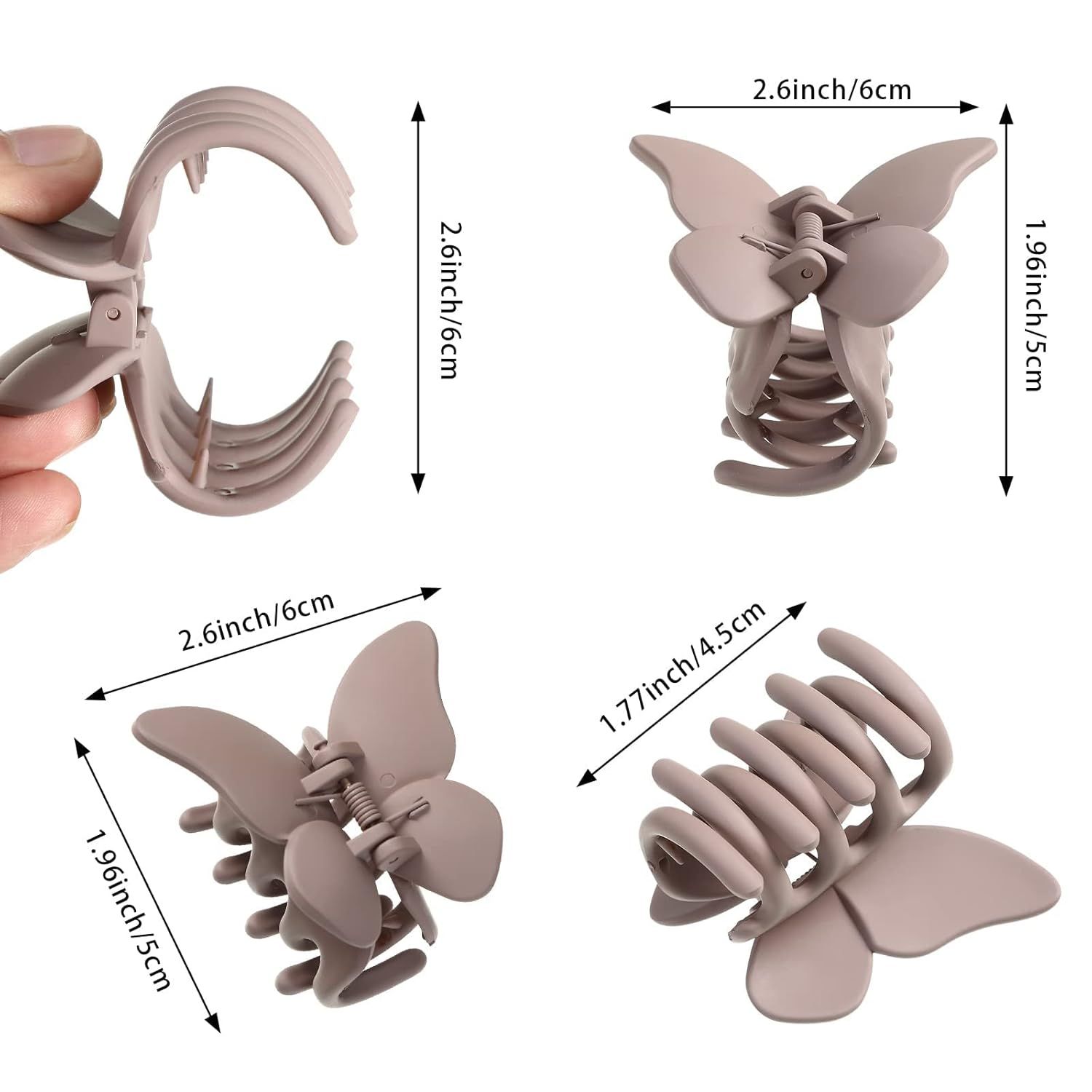 6PCS Hair Clip, 2 Inch Butterly Claw Clips or Women Girls Small Nonslip Butterly Jaw Clips or Thick Hair and Strong Hold, Pack o 6, Solid color(blue+black+white+brown+an+coee) - Image 2
