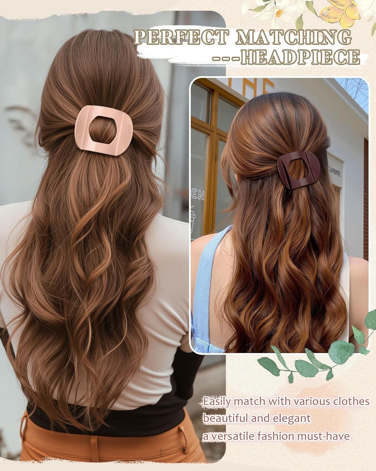 6Pcs lat Hair Clips or Women Strong Grip Curved Claw Clip or Thin Hair Non-slip Plastic Hair Barrettes ((Light Brown+Dark Brown+Light Brown+Dark Brown+O-White+Chestnut)) - Image 5
