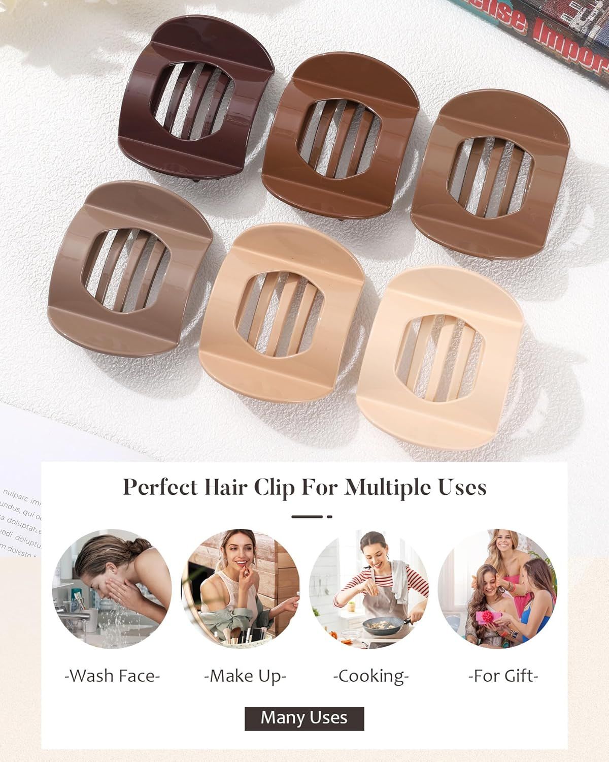 6Pcs lat Hair Clips or Women Strong Grip Curved Claw Clip or Thin Hair Non-slip Plastic Hair Barrettes ((Light Brown+Dark Brown+Light Brown+Dark Brown+O-White+Chestnut)) - Image 7