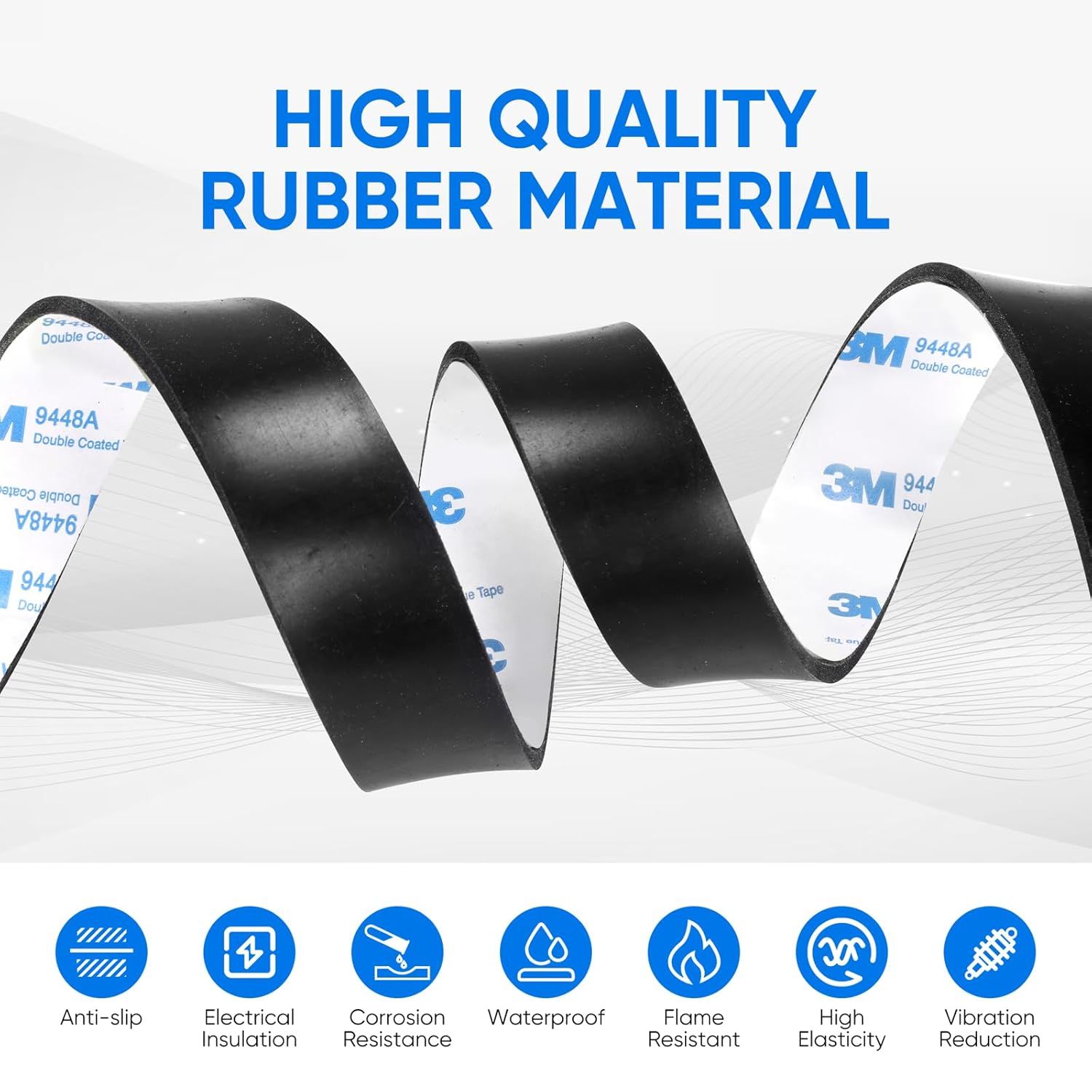 Rubber Strips, Solid Rubber Sheets Sel Adhesive Neoprene Rolls & Strips or DIY Gaskets Anti-Slip Pads Crats Pads Seal Strip Weather Striping (1” Wide x 1/8