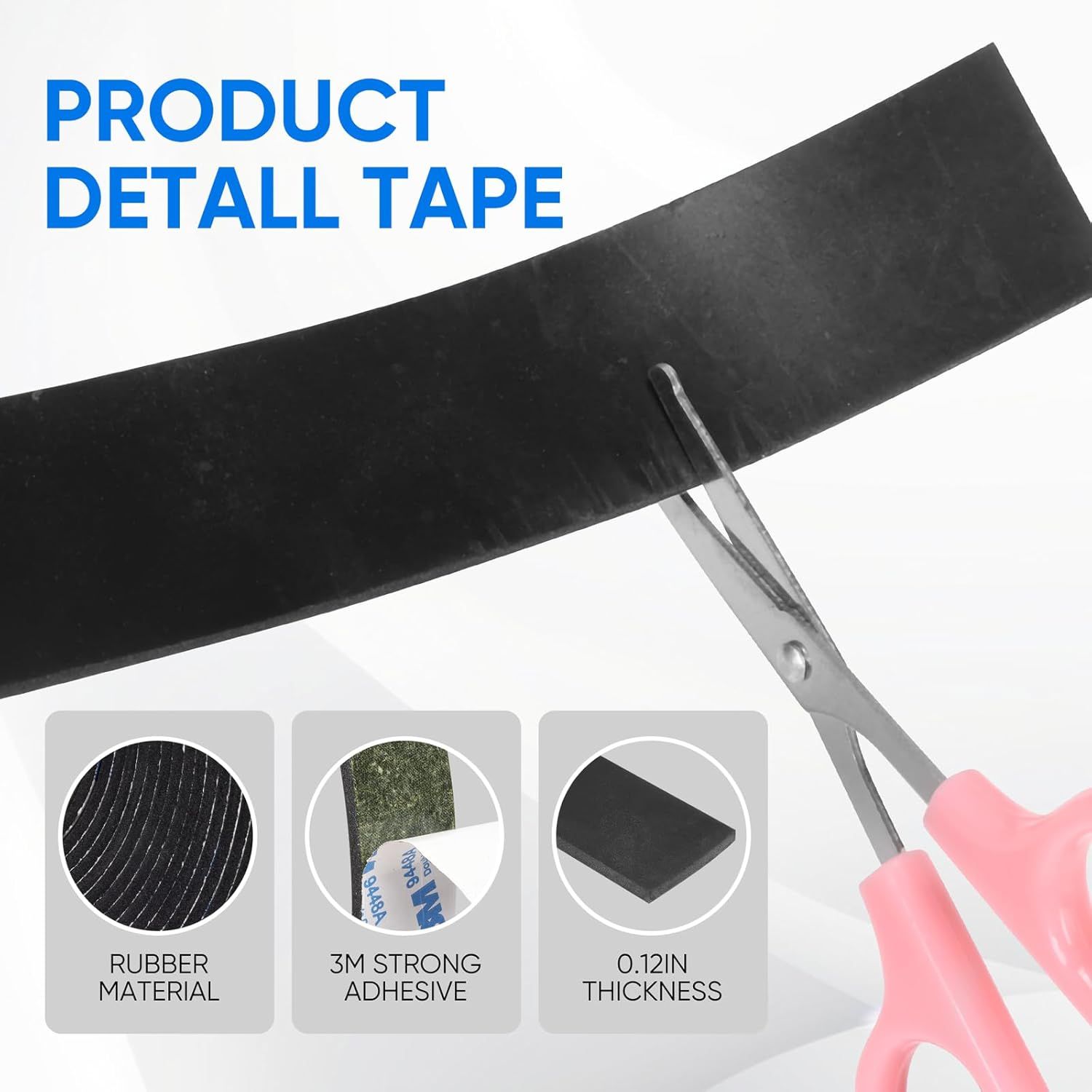 Rubber Strips, Solid Rubber Sheets Sel Adhesive Neoprene Rolls & Strips or DIY Gaskets Anti-Slip Pads Crats Pads Seal Strip Weather Striping (1” Wide x 1/8