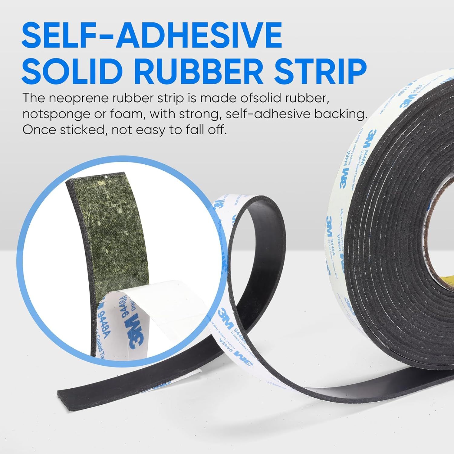 Rubber Strips, Solid Rubber Sheets Sel Adhesive Neoprene Rolls & Strips or DIY Gaskets Anti-Slip Pads Crats Pads Seal Strip Weather Striping (1” Wide x 1/8