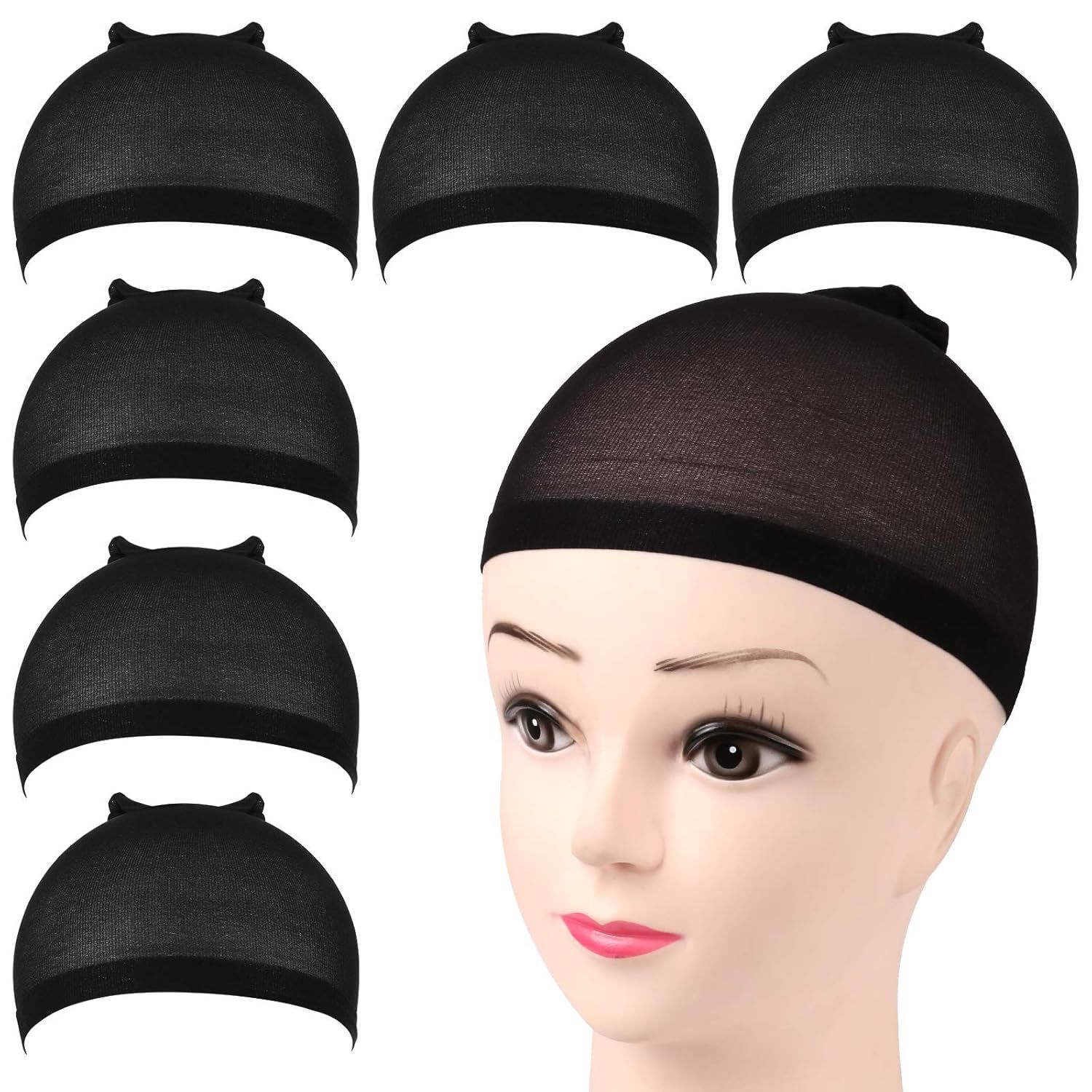 Wig Cap, 6PCS Black Stocking Caps or Wigs, Stretchy Stocking Nylon Caps or Women, Girls, Kids - Image 1