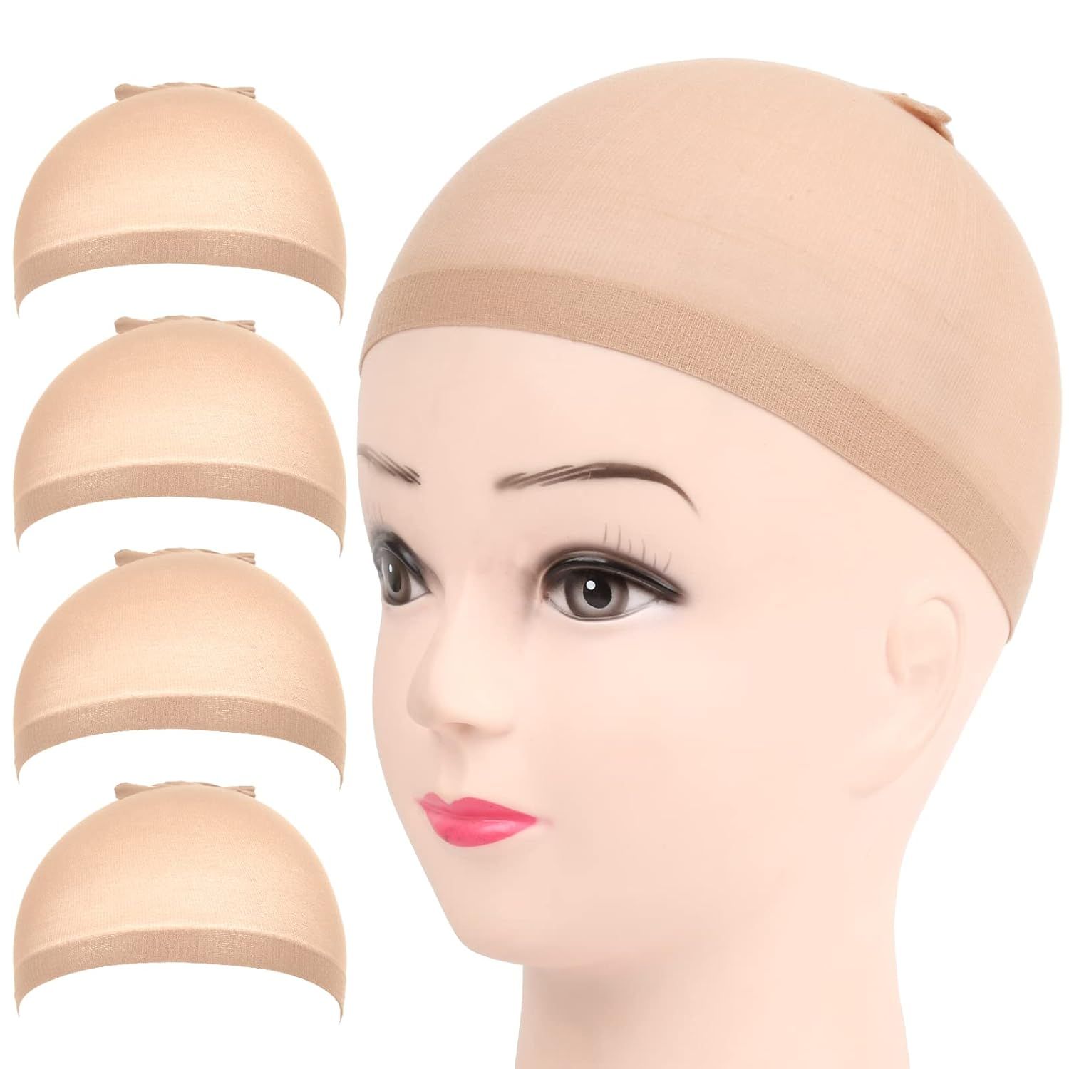 Wig Cap, 4PCS Nylon Wig Caps Nude or Women, Stocking Wig Caps or Halloween, Cosplay. Wig Cap or Women, Men, Kids, Stocking Caps or Wigs - Image 1